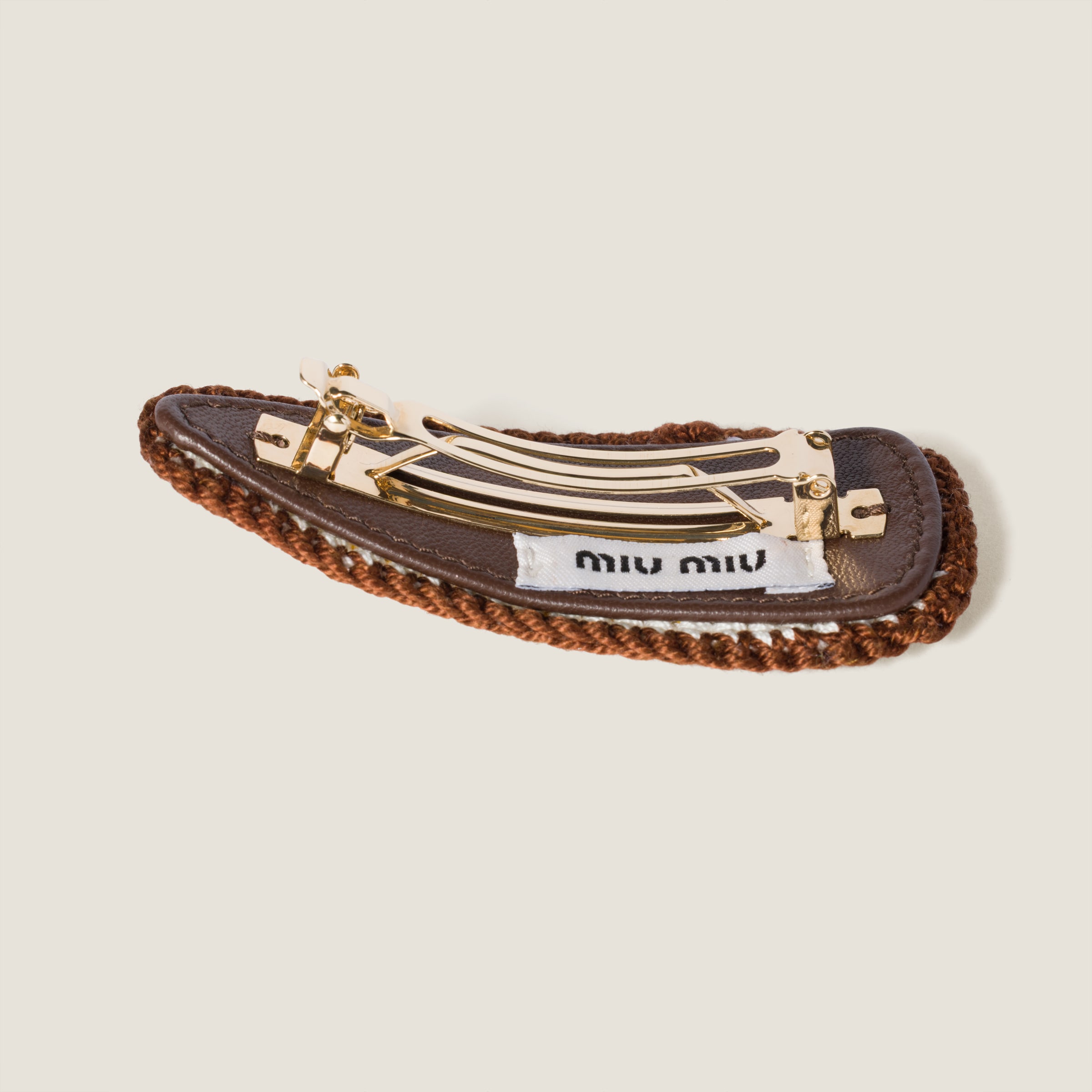 Miu Miu Crochet Hair Clip In Ochre/ivory/cocoa Brown