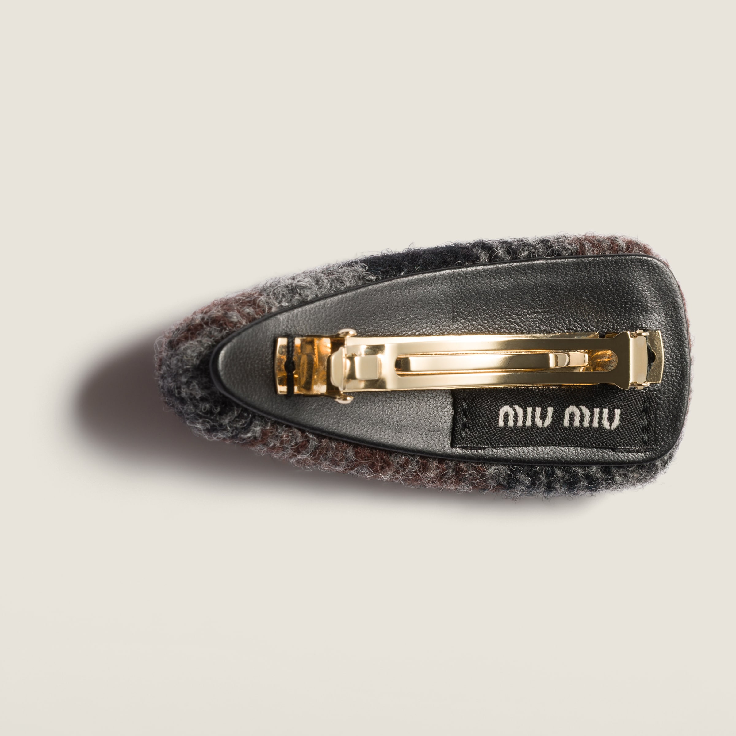 Miu Miu Plaid Wool Hair Clip In Gray