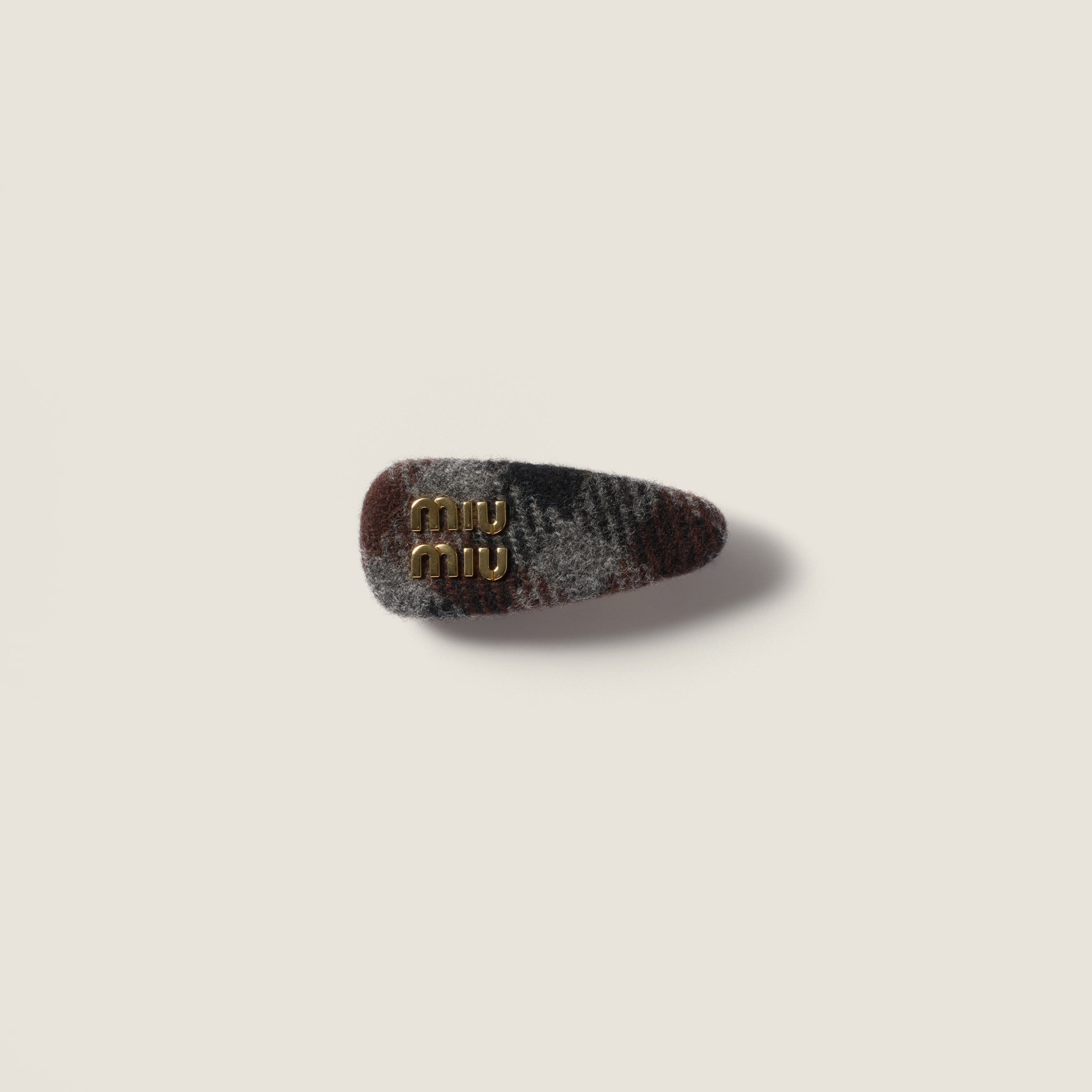 Miu Miu Plaid Wool Hair Clip In Gray
