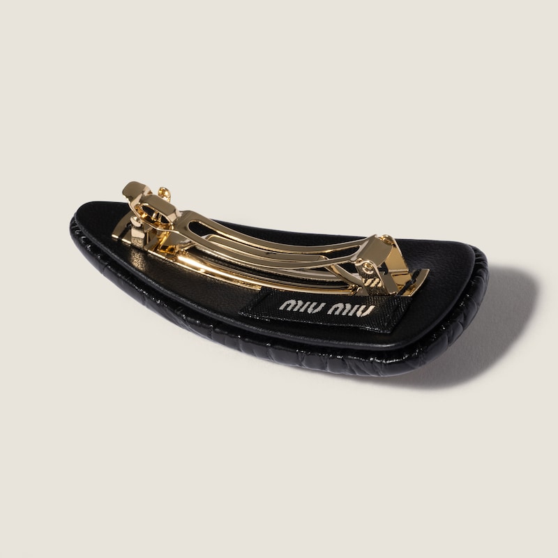 Crocodile embossed calfskin hair clip