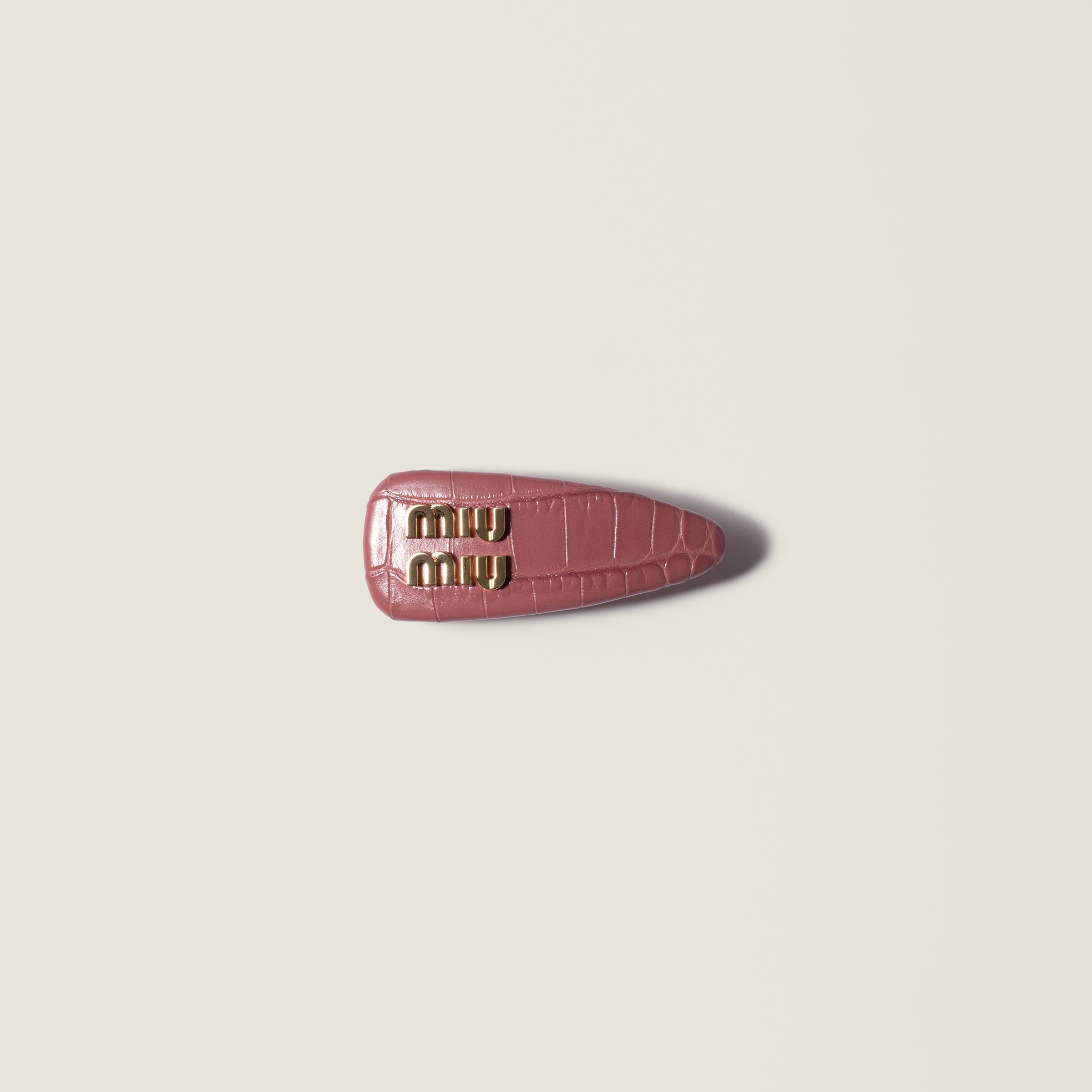 Crocodile embossed calfskin hair clip by Miu Miu