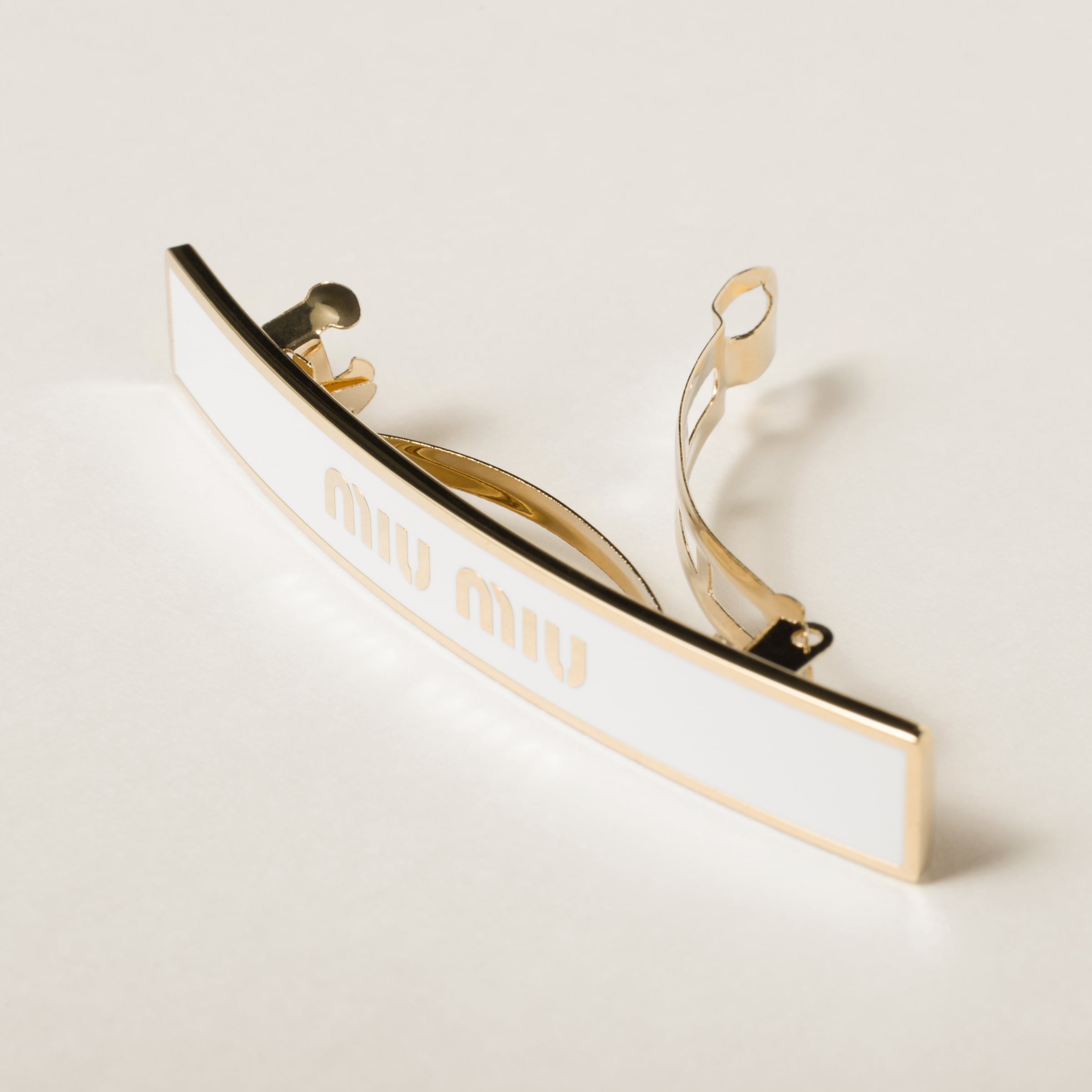 White Enameled Metal Hair Clip Miu Miu