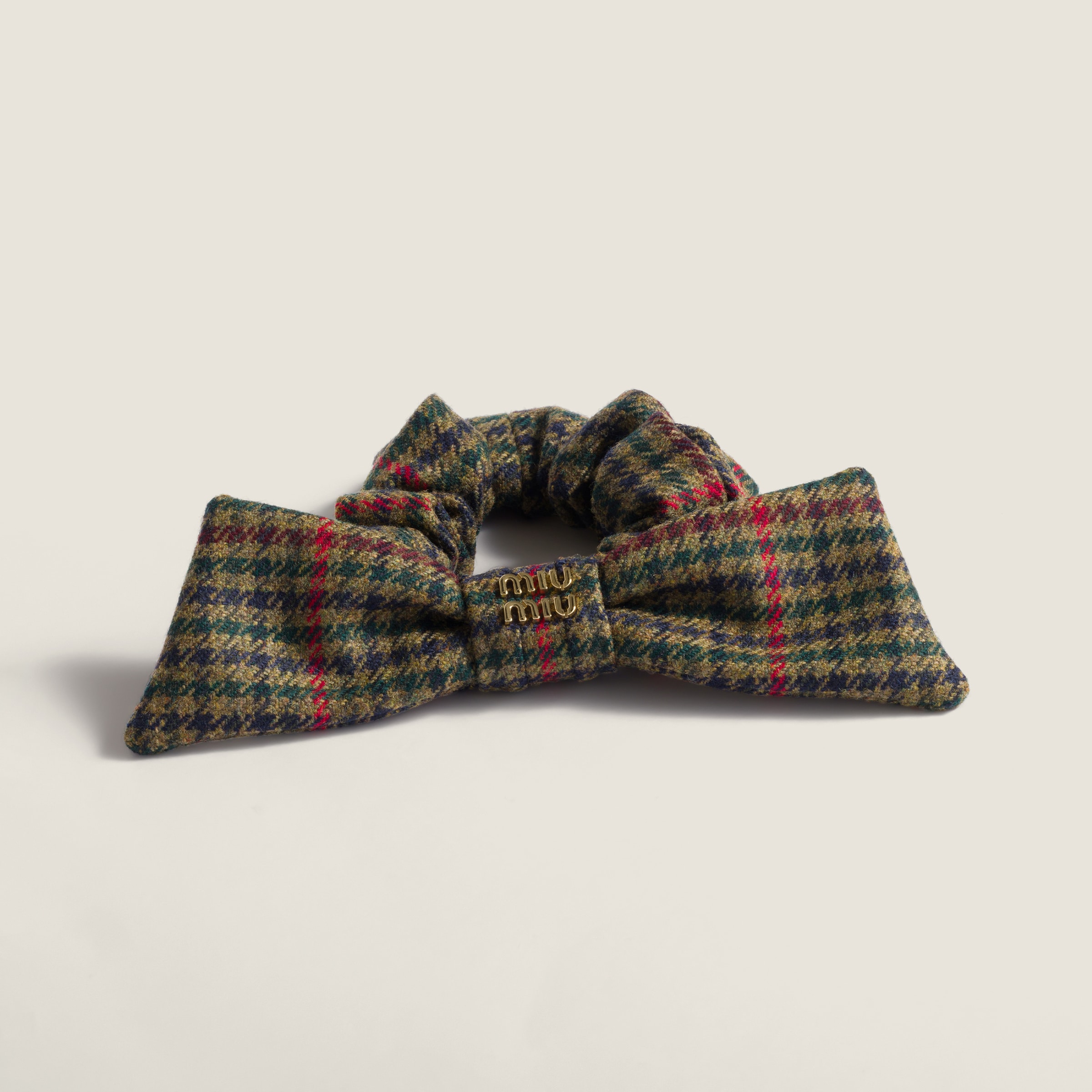 Miu Miu Houndstooth Scrunchie In Green