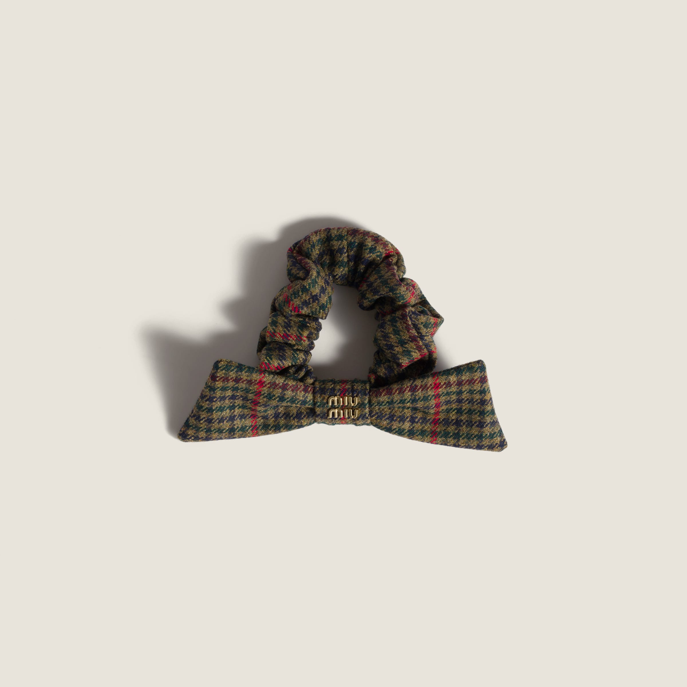 Miu Miu Houndstooth Scrunchie In Green