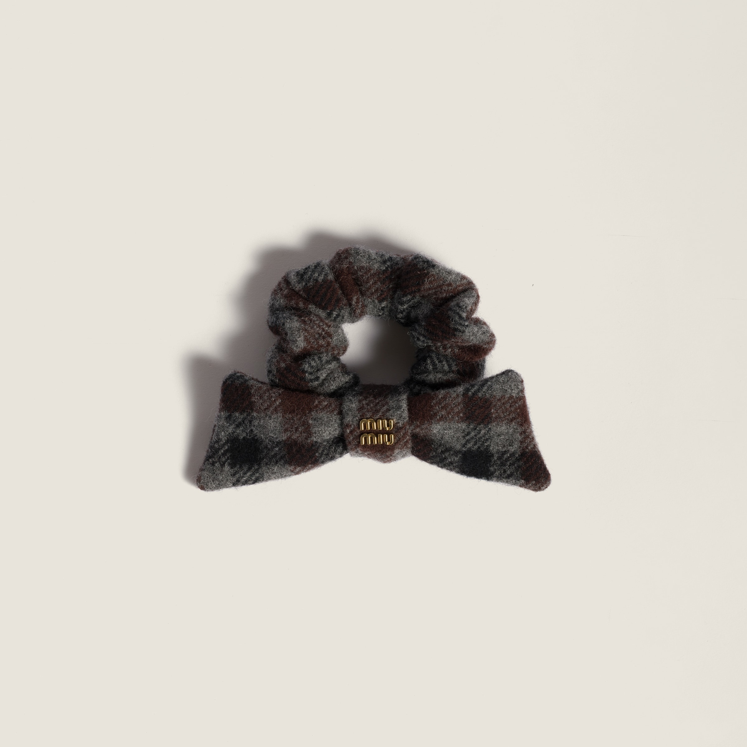 miumiu グレーチェック ウールシュシュ リボンシュシュ ☆ miu miu