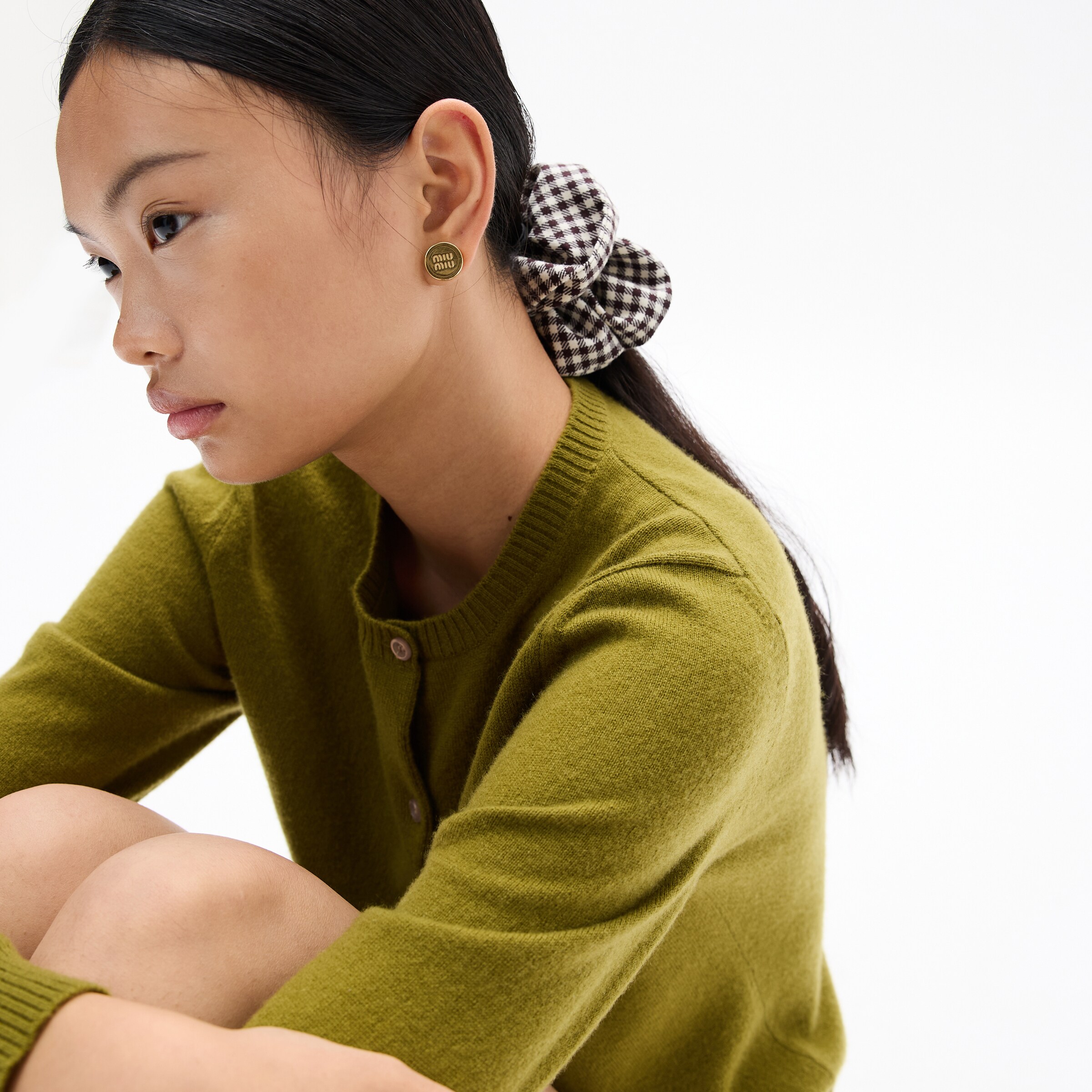 White/burgundy Gingham Wool Scrunchie Miu Miu