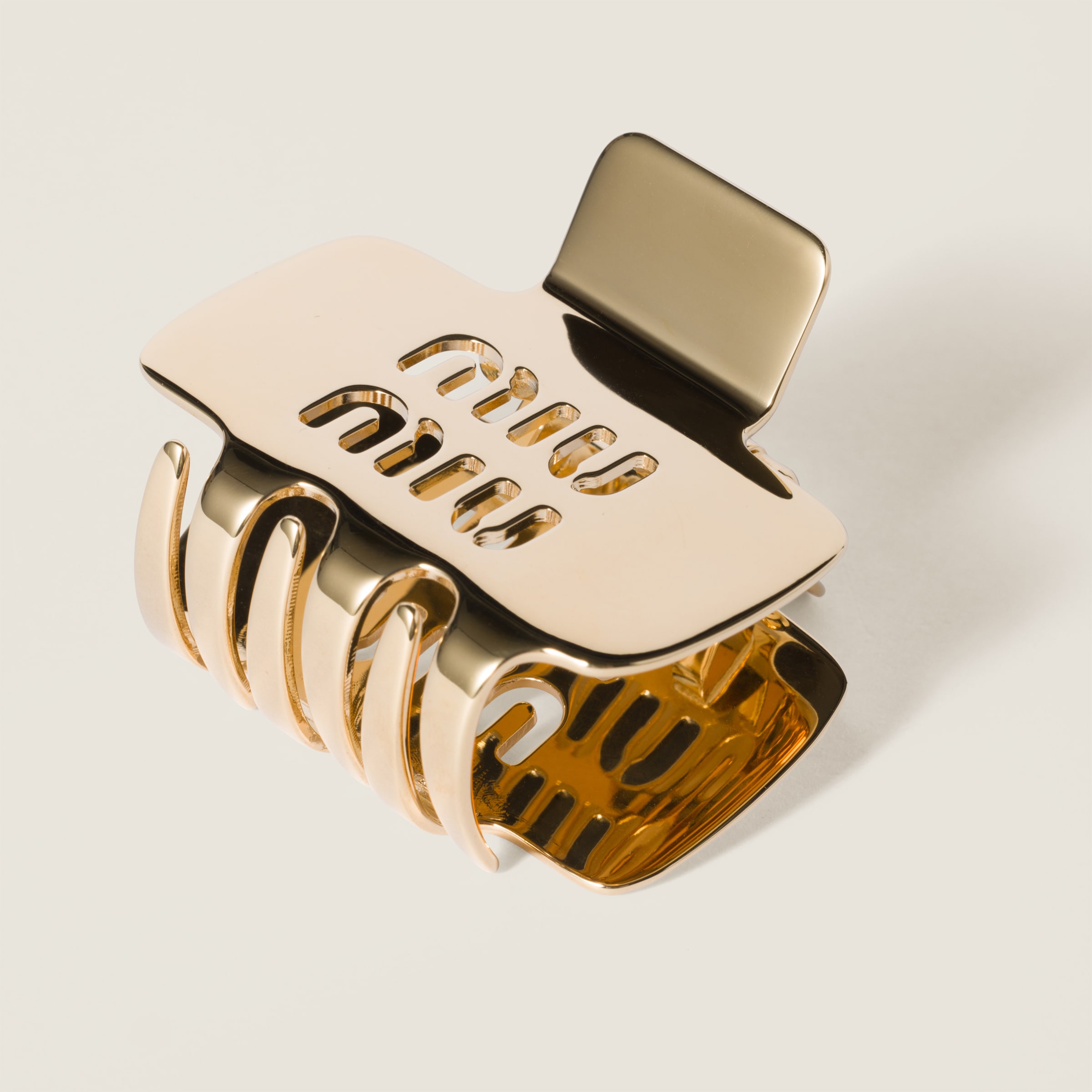 Miu Miu Small Claw Clamp With Logo In Gold