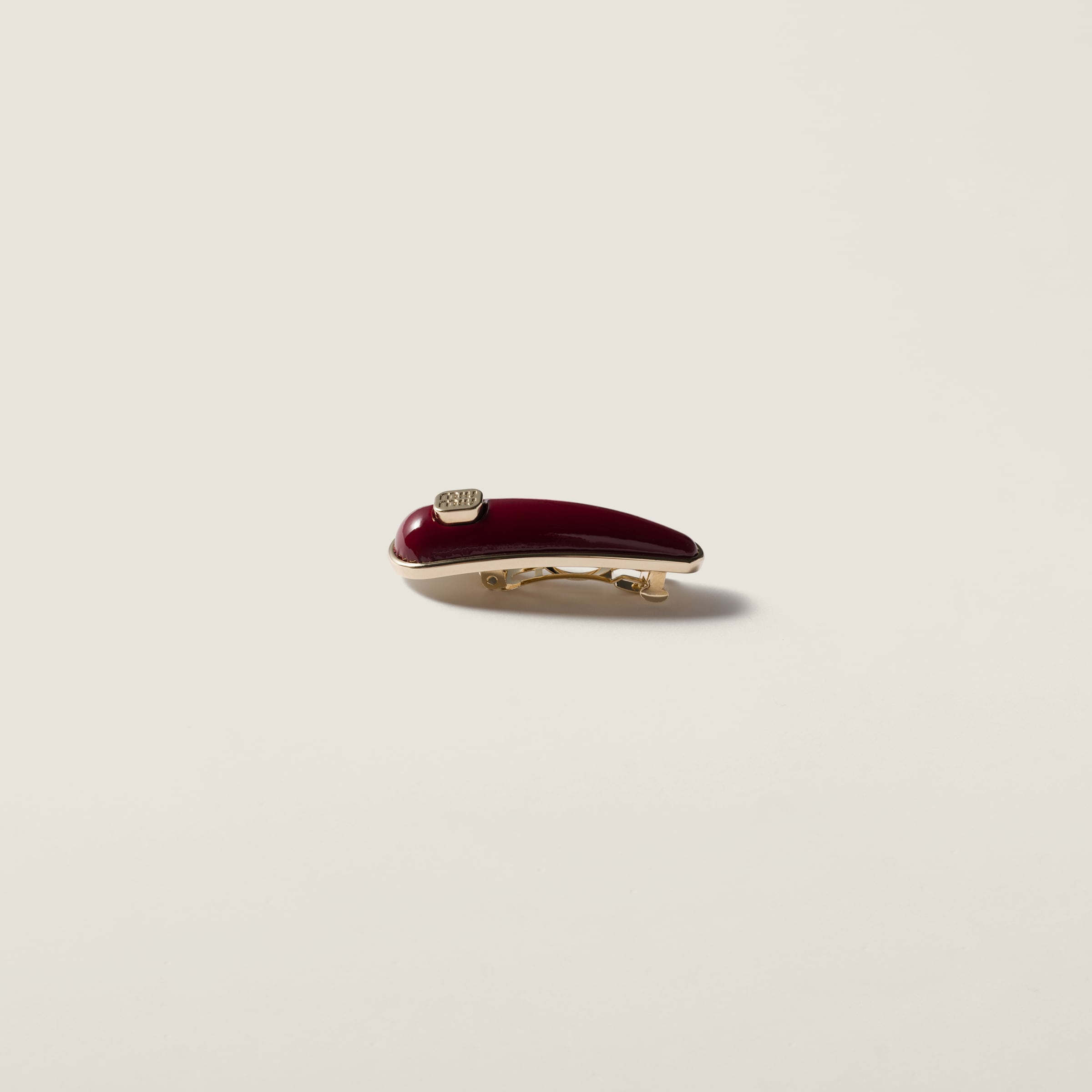 Miu Miu Patent Leather Hair Clip In Brown