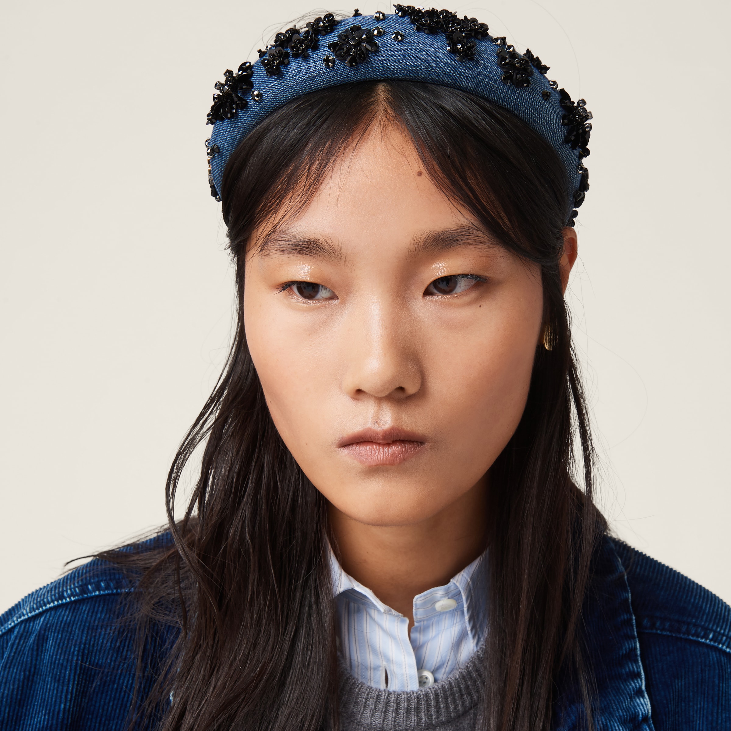 Blue/black Denim Headband | Miu Miu