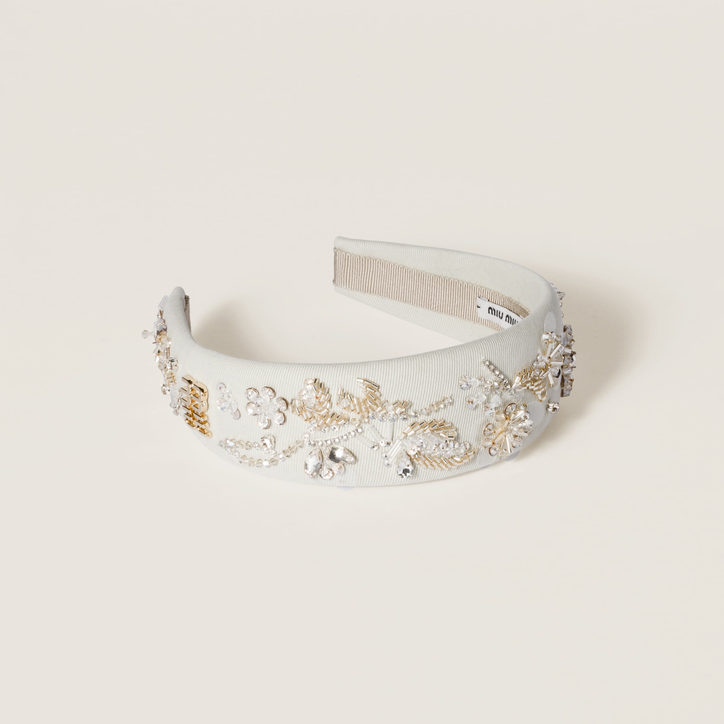 Miu Miu Embroidered Gabardine Headband In White