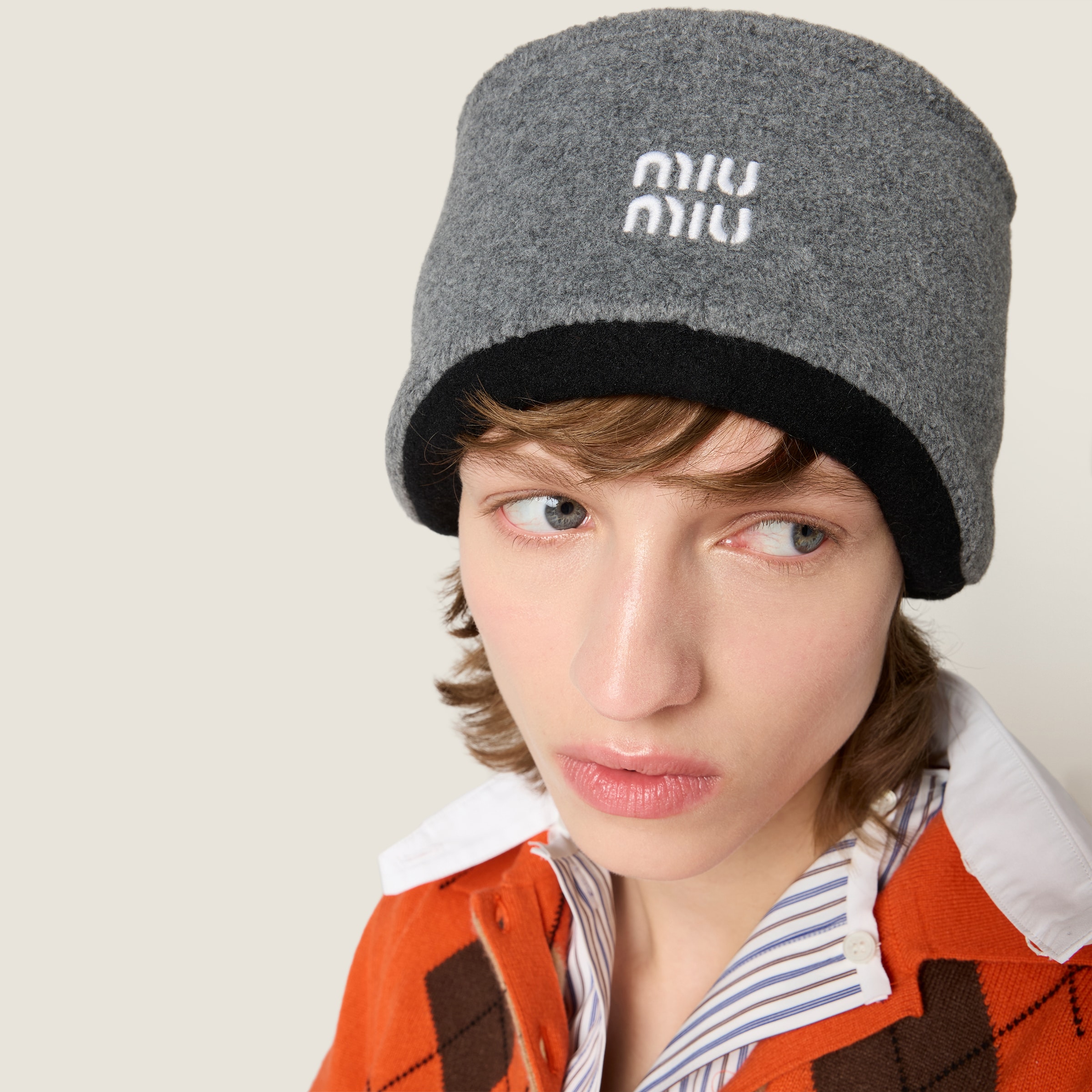 Miu Miu Fleece Headband In Gray