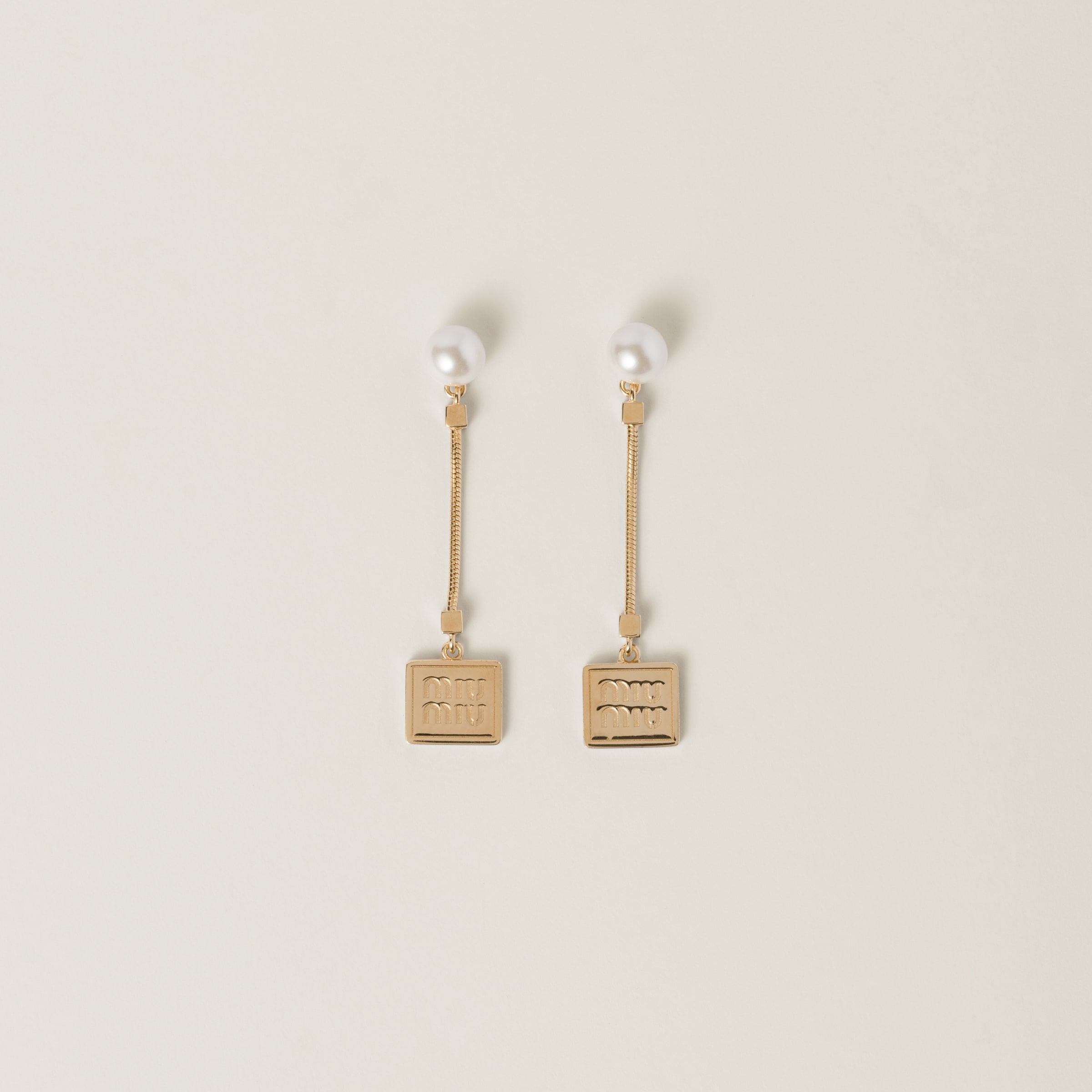 Gold cream Metal Earrings With Artificial Pearls Miu Miu