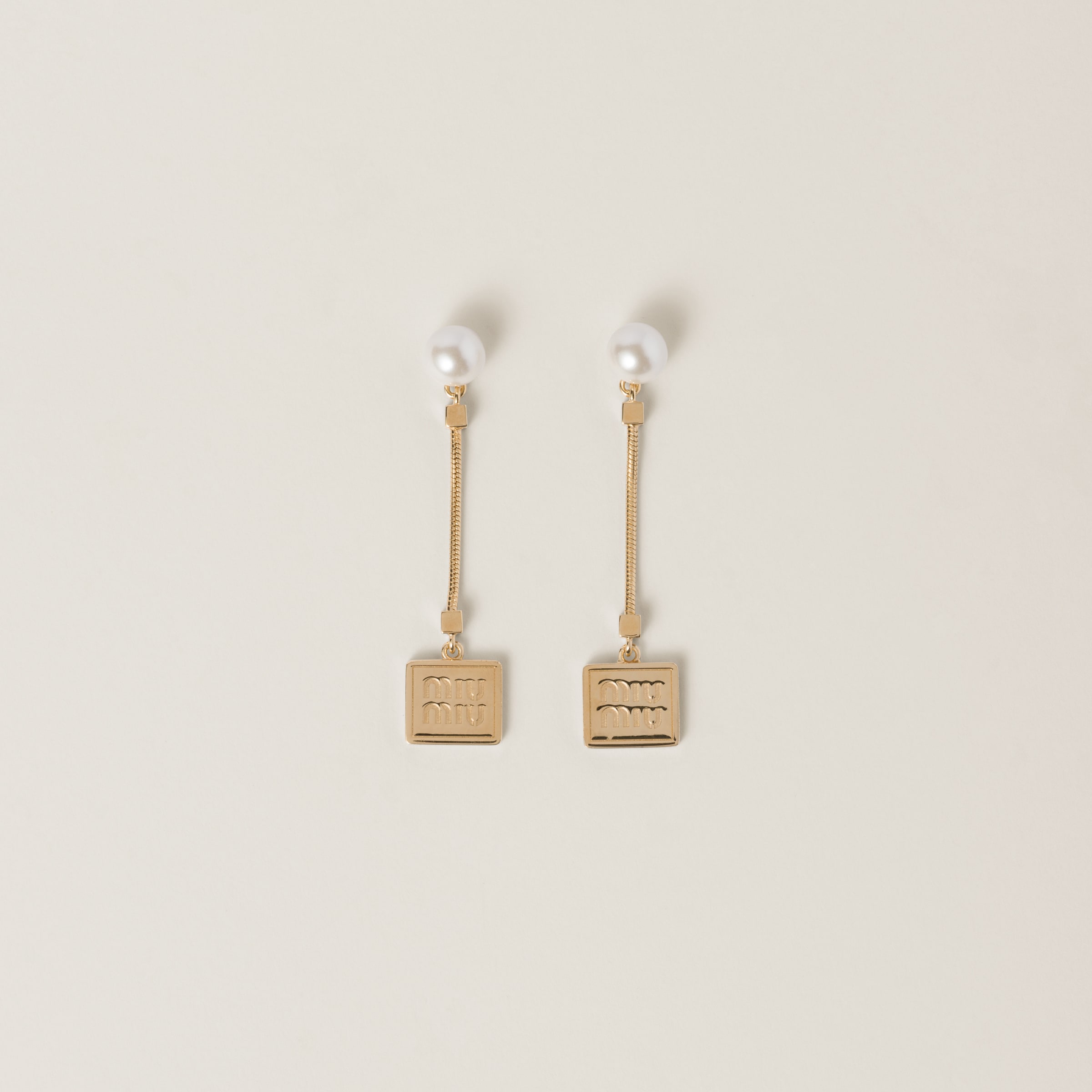 Miumiu Metal Earrings With Artificial Pearls In Brown