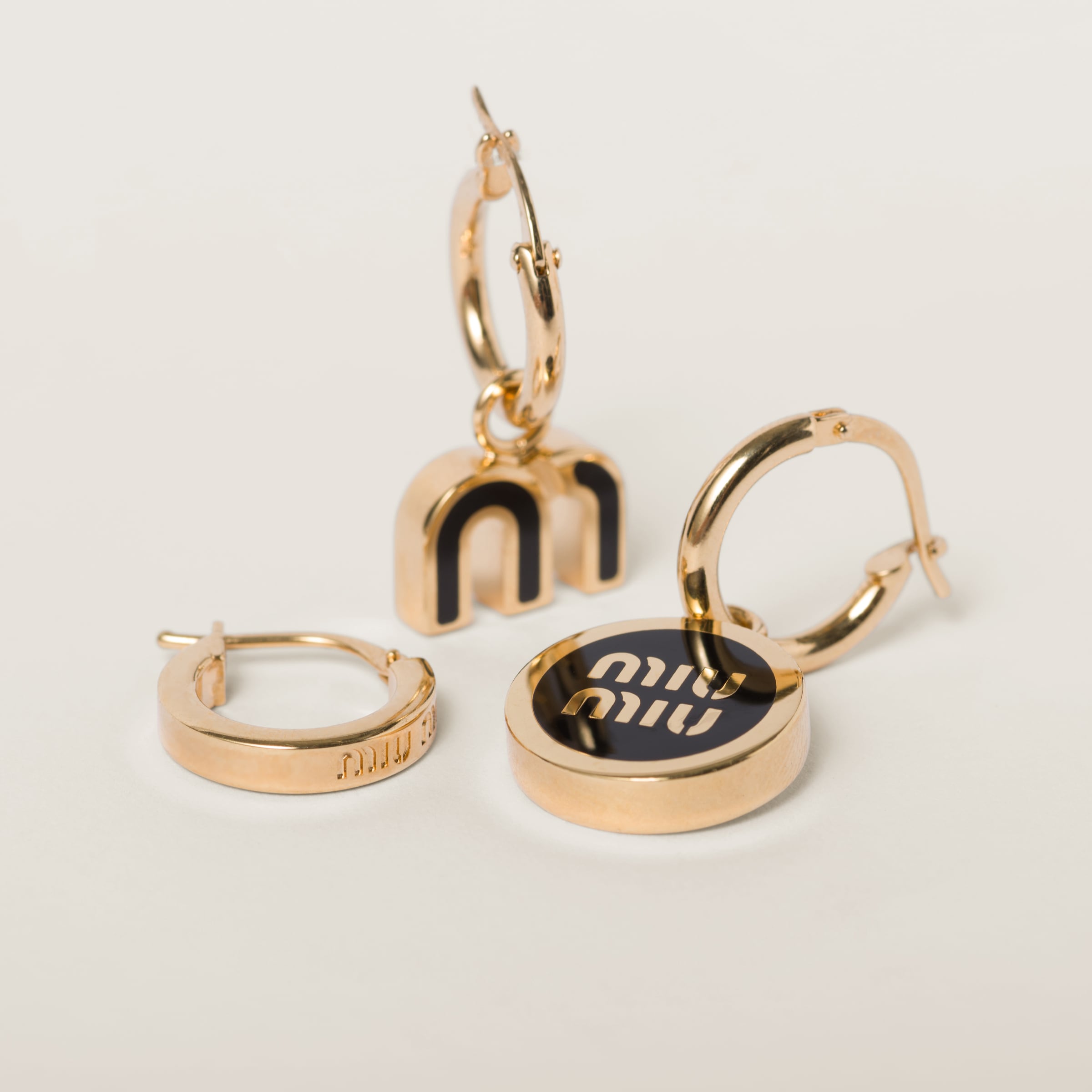 Shop Miumiu Set Of Enameled Metal Earrings In Black