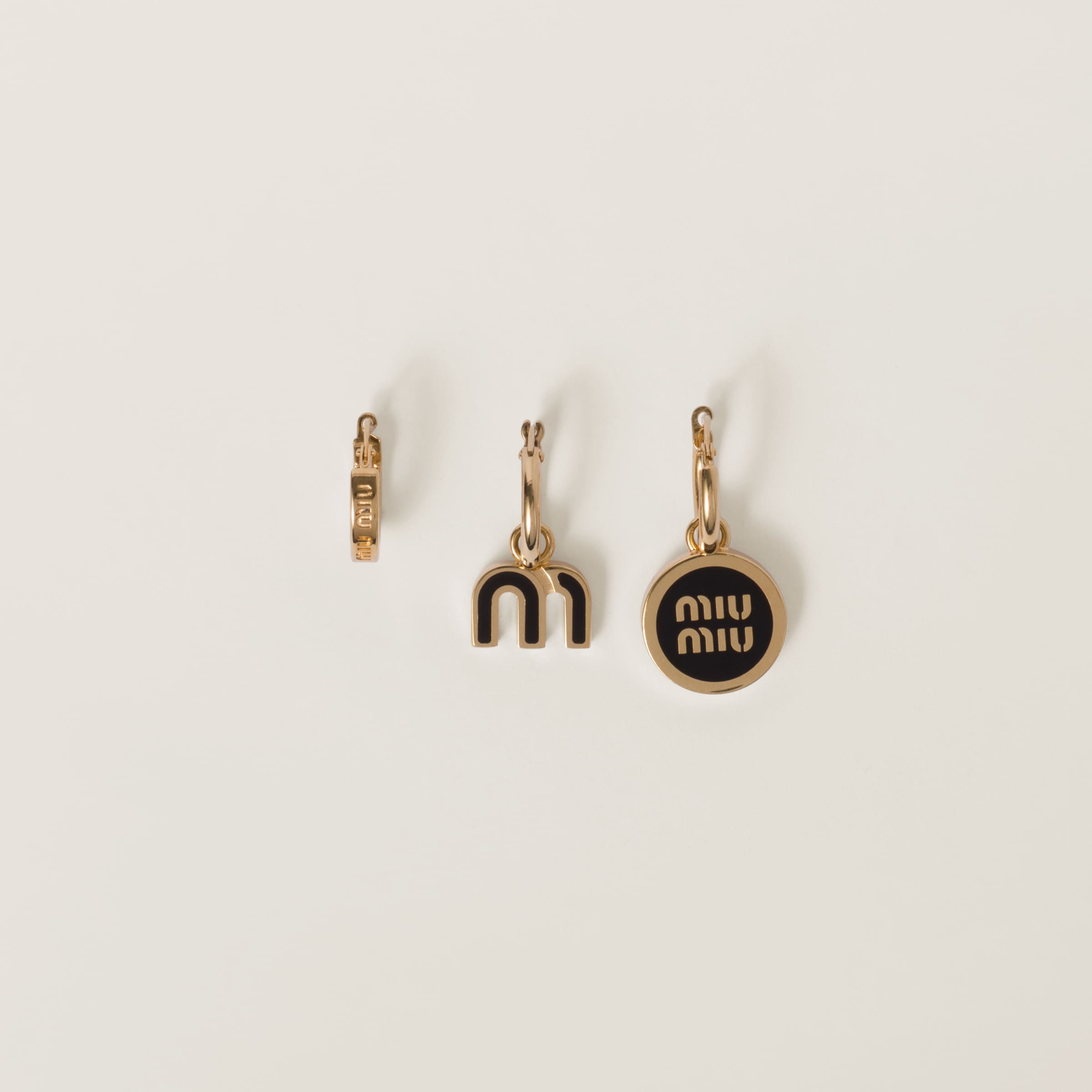 Miumiu Set Of Enameled Metal Earrings In Black