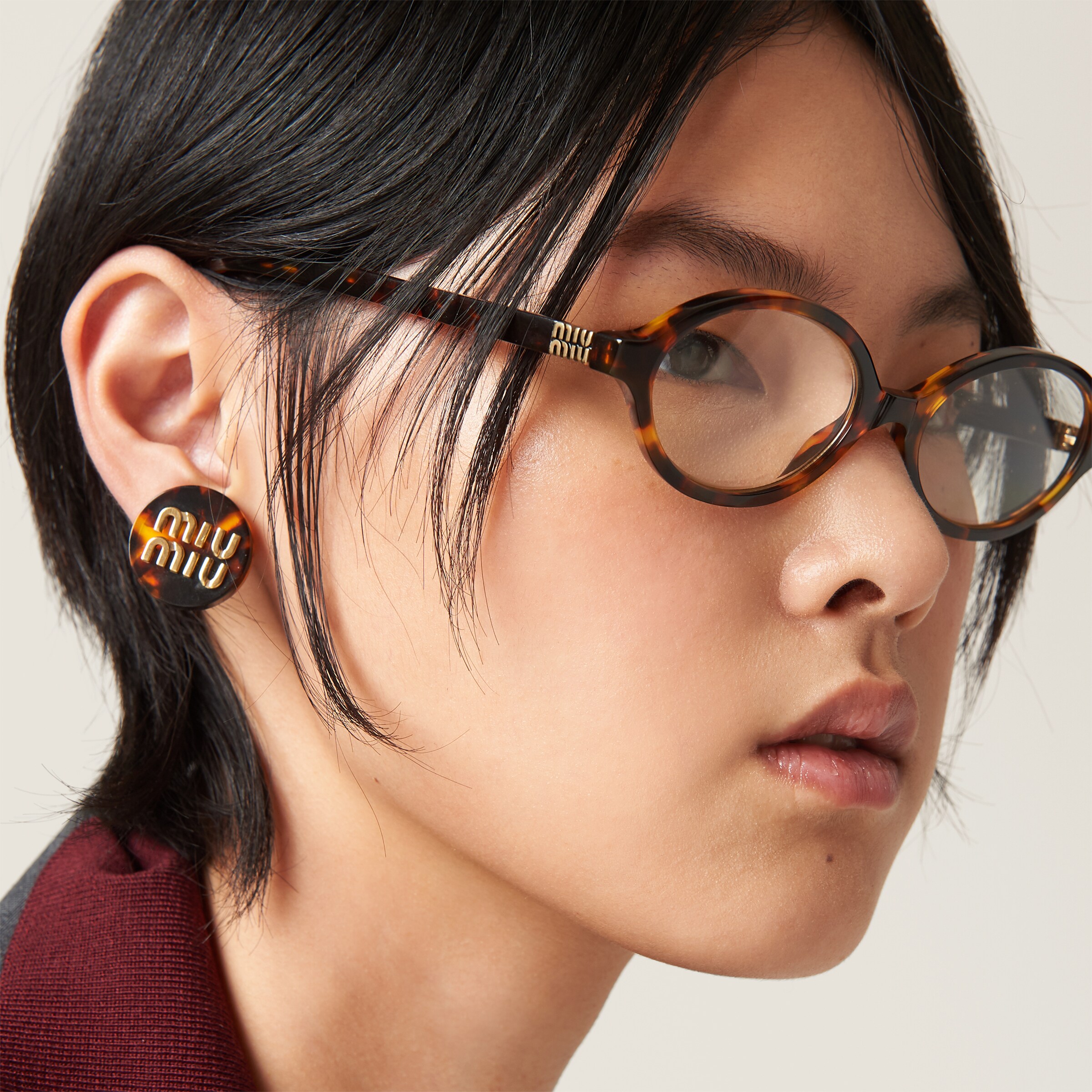 Shop Miumiu Plexiglas Earrings In Dark Tortoiseshell