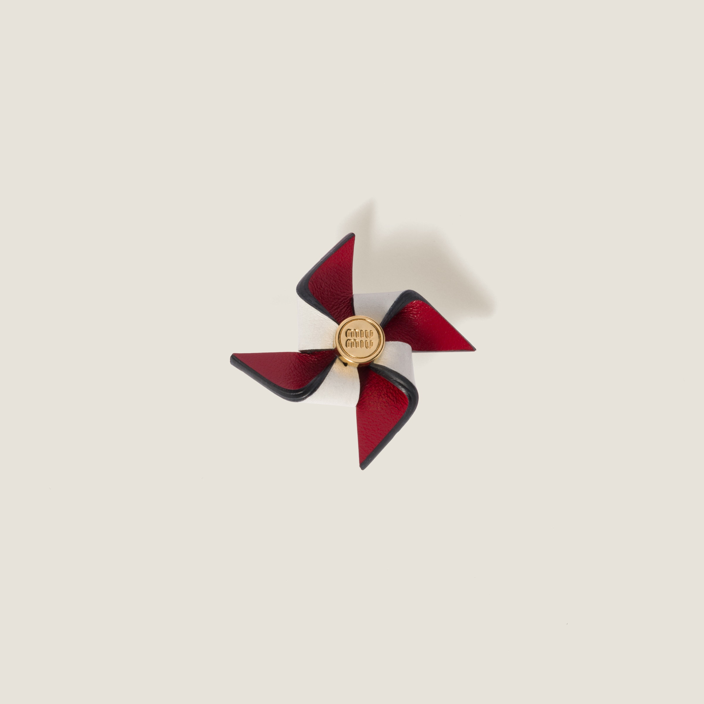 Miu Miu Leather Pinwheel Brooch In Red/white