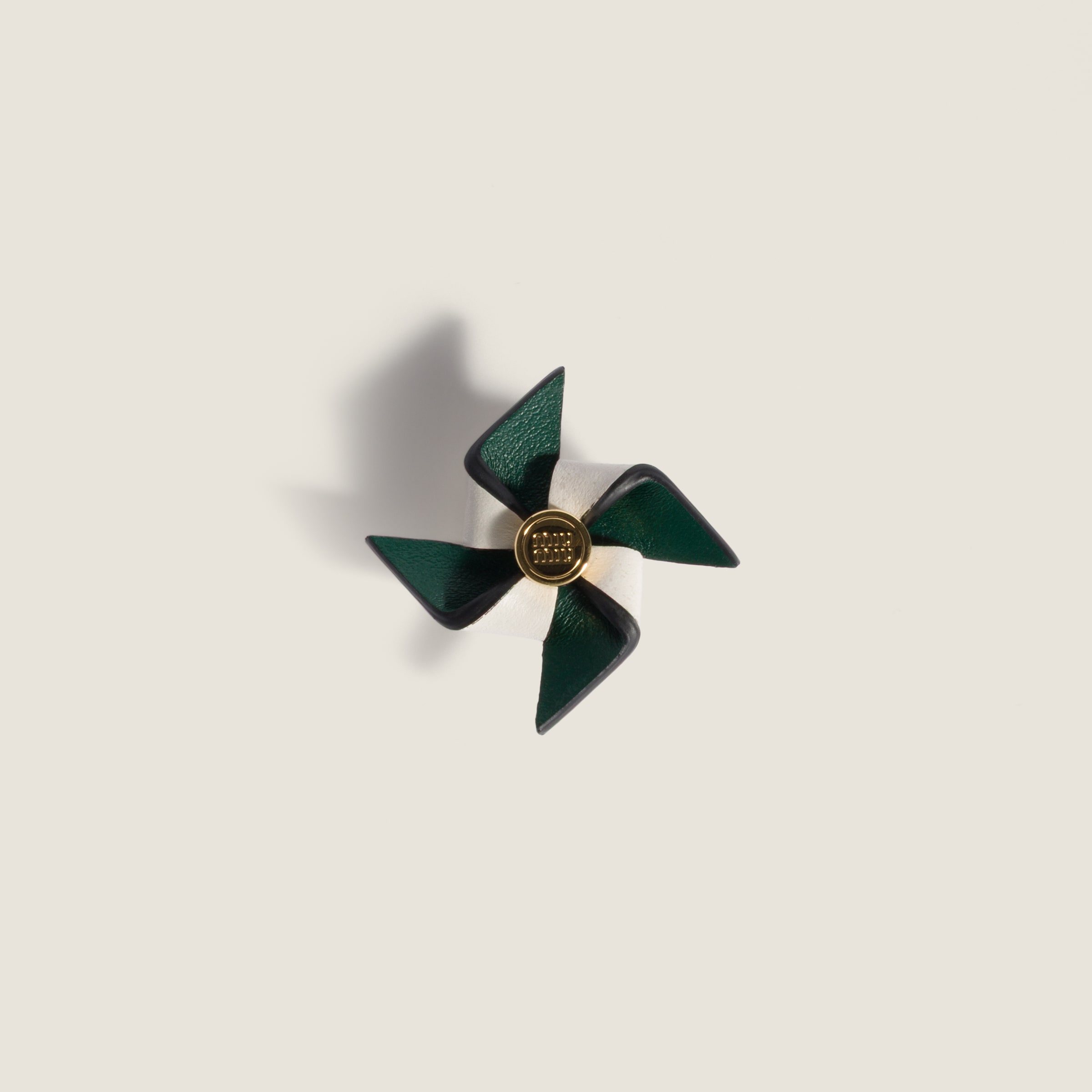 Miu Miu Leather Pinwheel Brooch In Green
