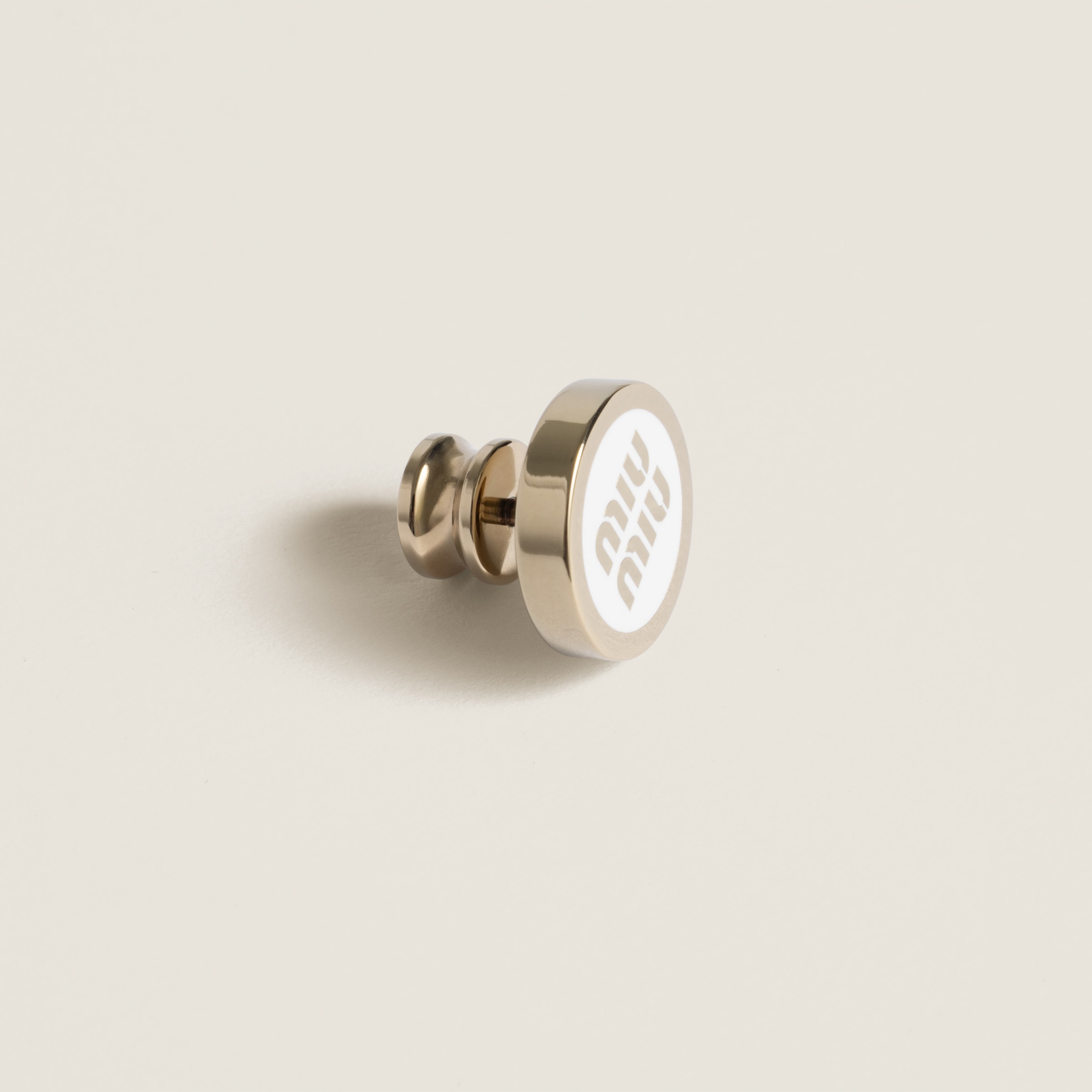 Miu Miu Enameled Metal Logo Brooch In White