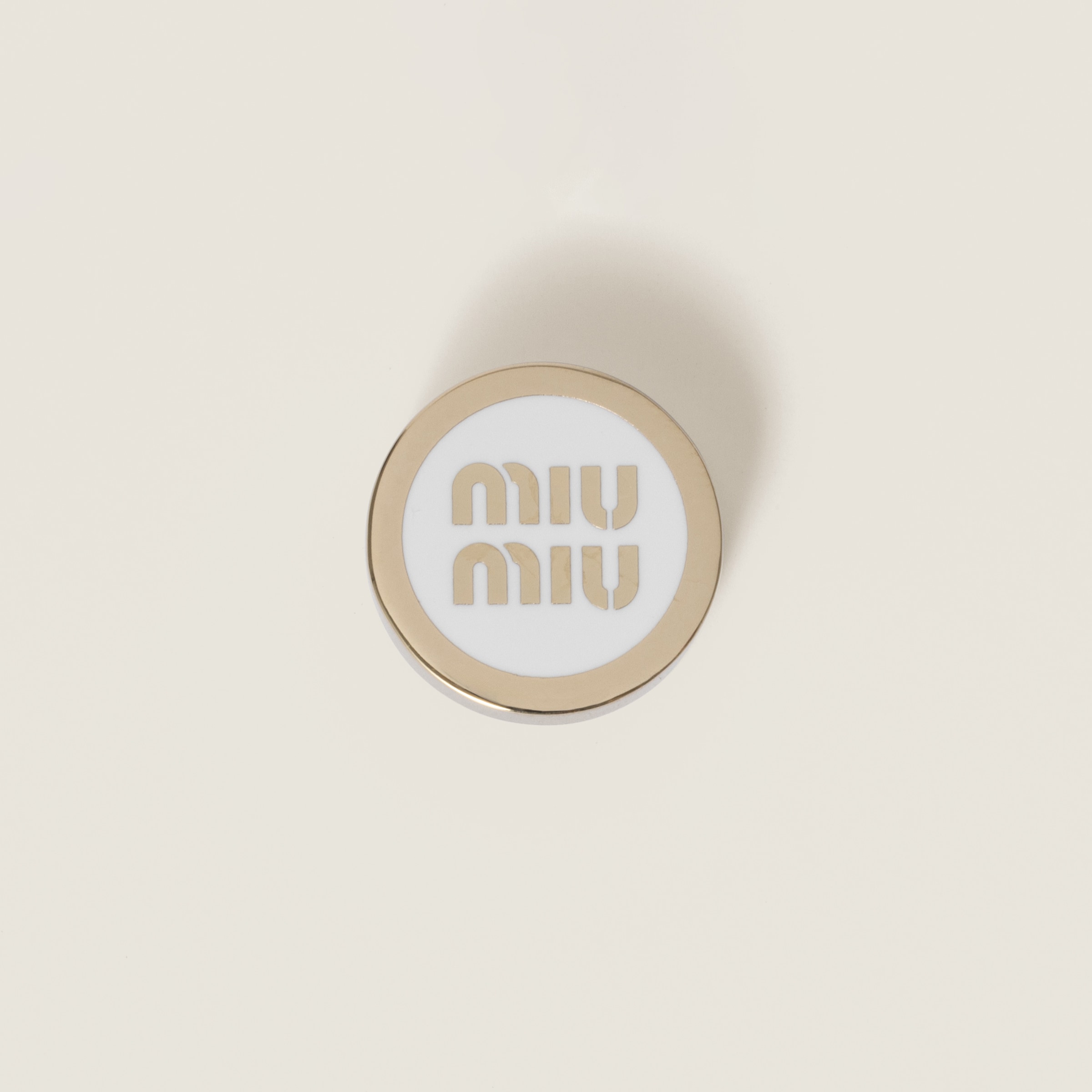 Miu Miu Enameled Metal Logo Brooch In White