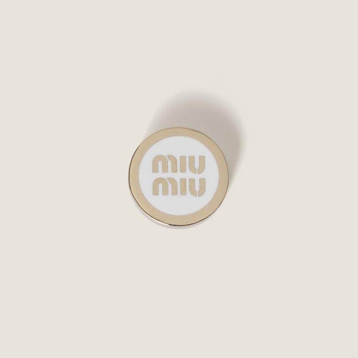White Enameled Metal Logo Brooch | Miu Miu