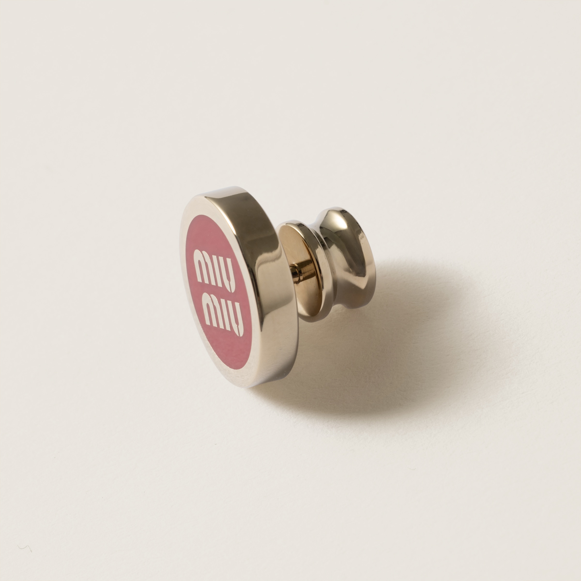 Miu Miu Enameled Metal Logo Brooch In Red