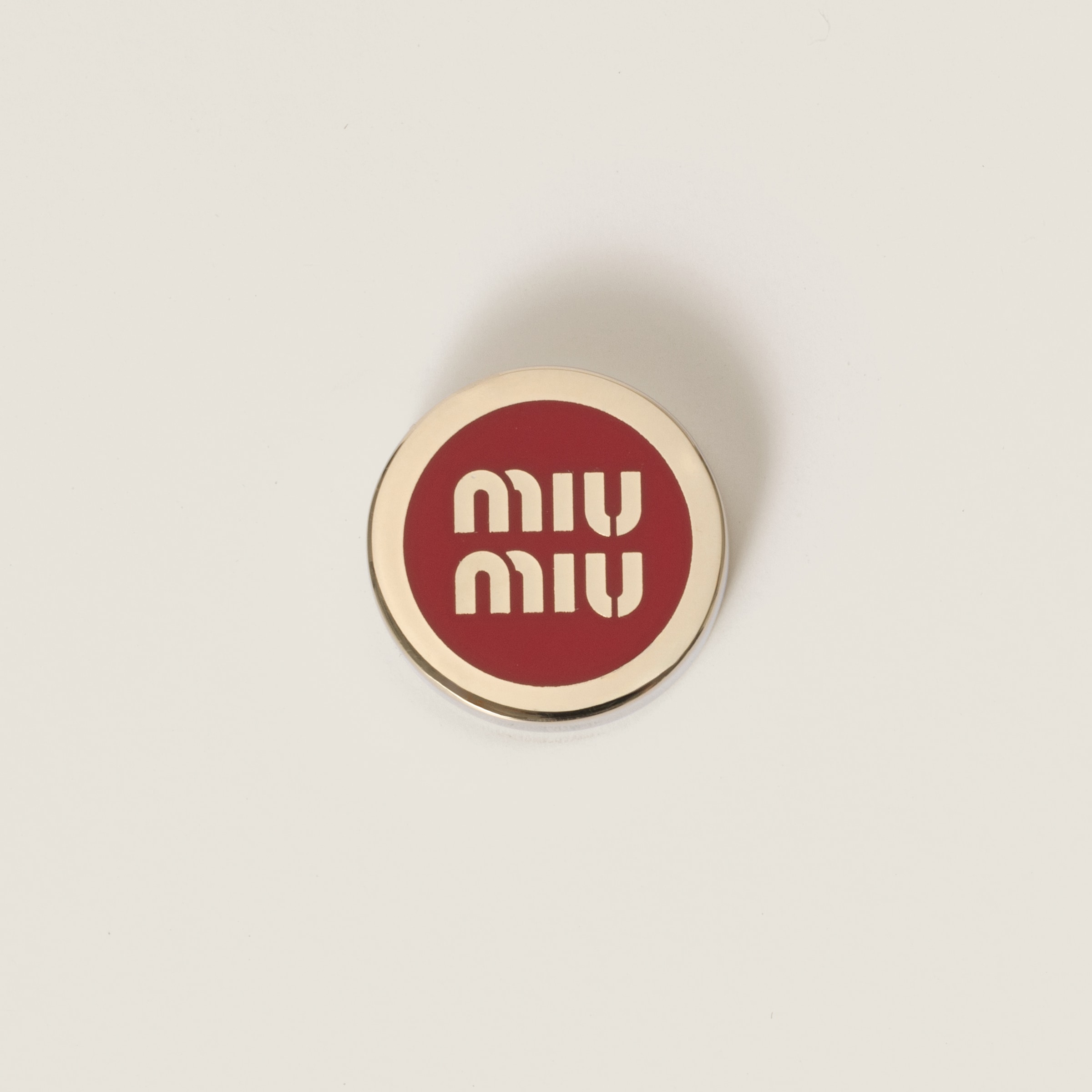 Miu Miu Enameled Metal Logo Brooch In Red
