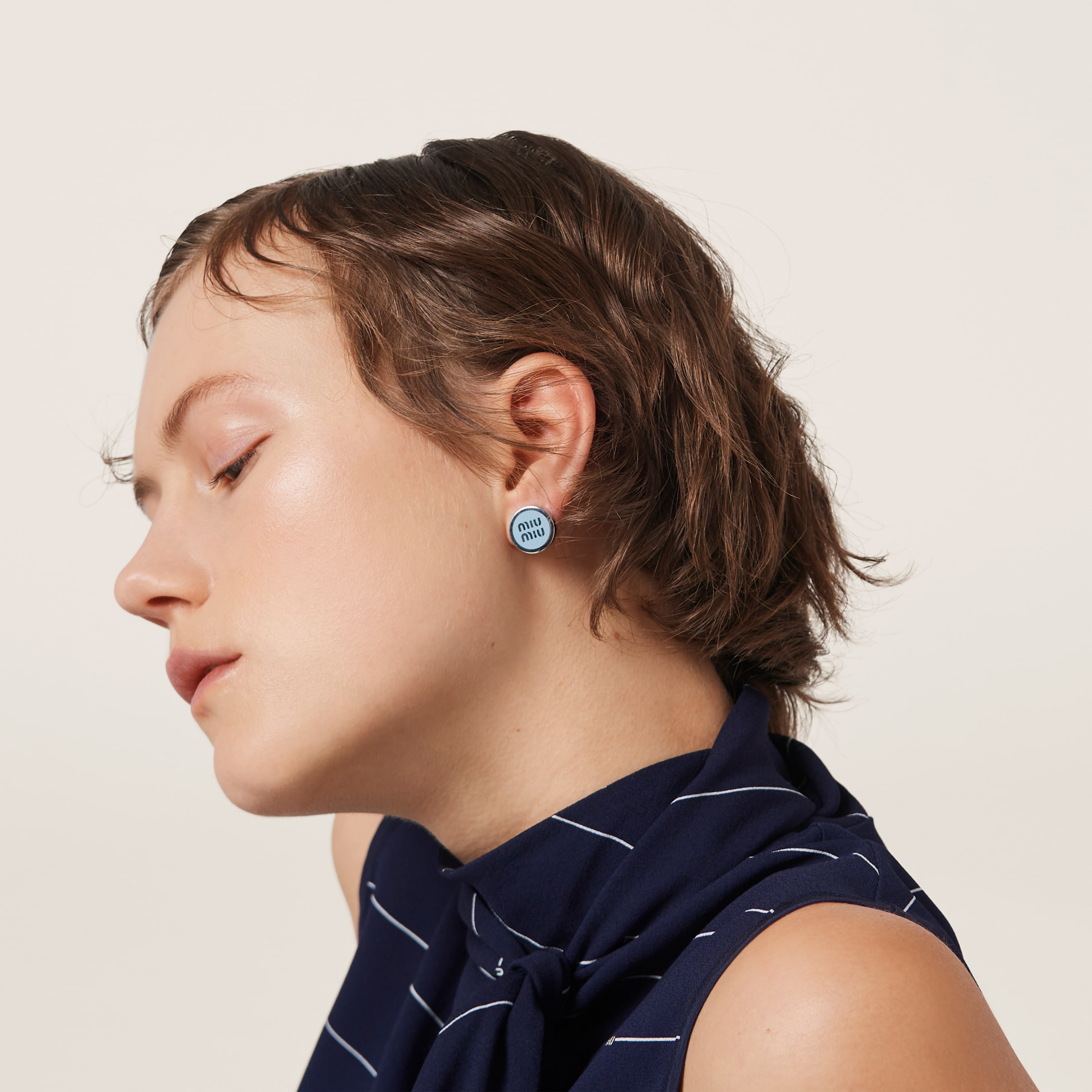 Cornflower Blue Enameled Metal Earrings Miu Miu