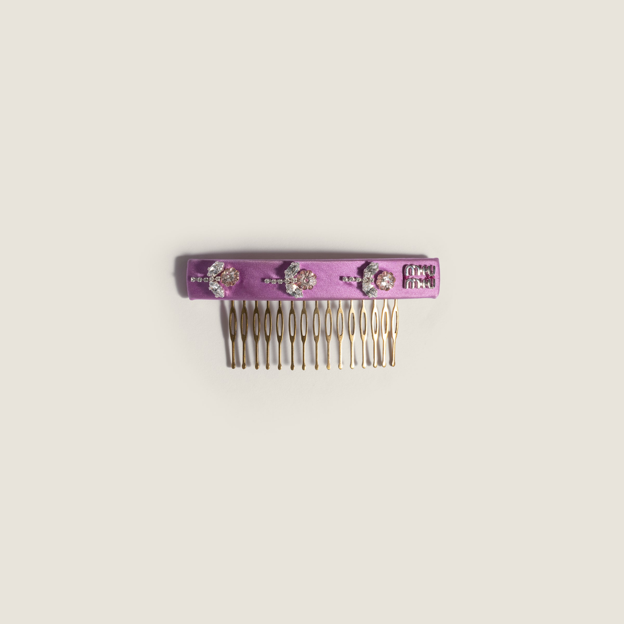 Embroidered duchesse and metal hair clip by Miu Miu