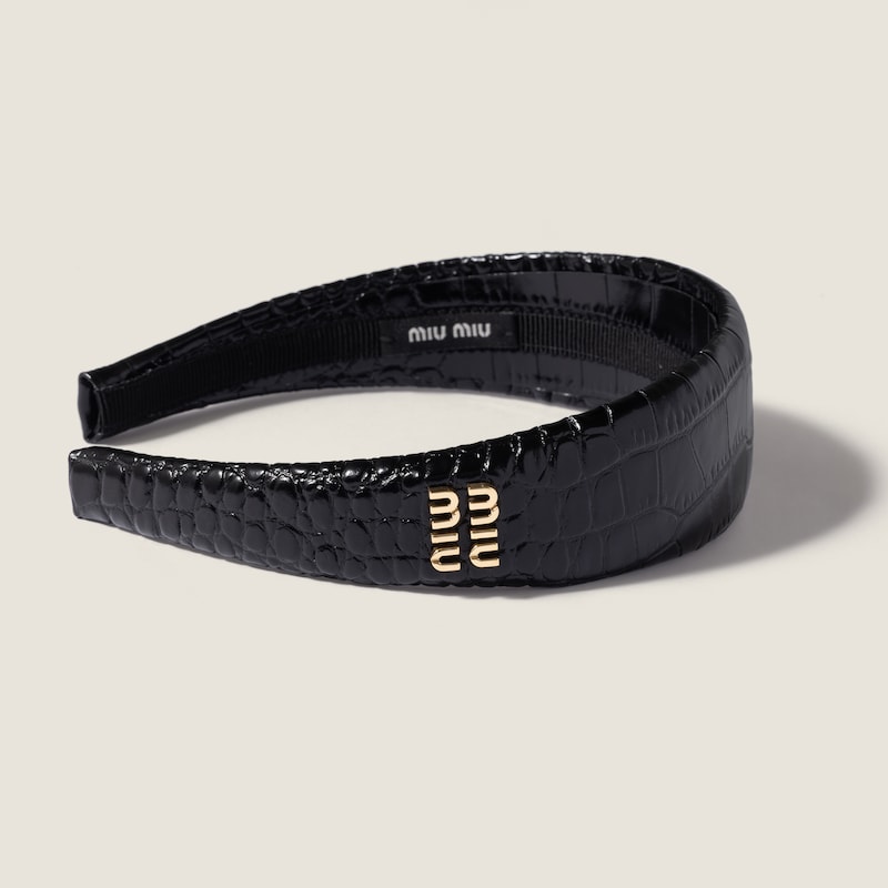 Crocodile embossed calfskin headband
