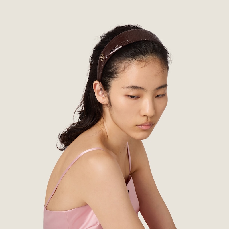 Crocodile embossed calfskin headband