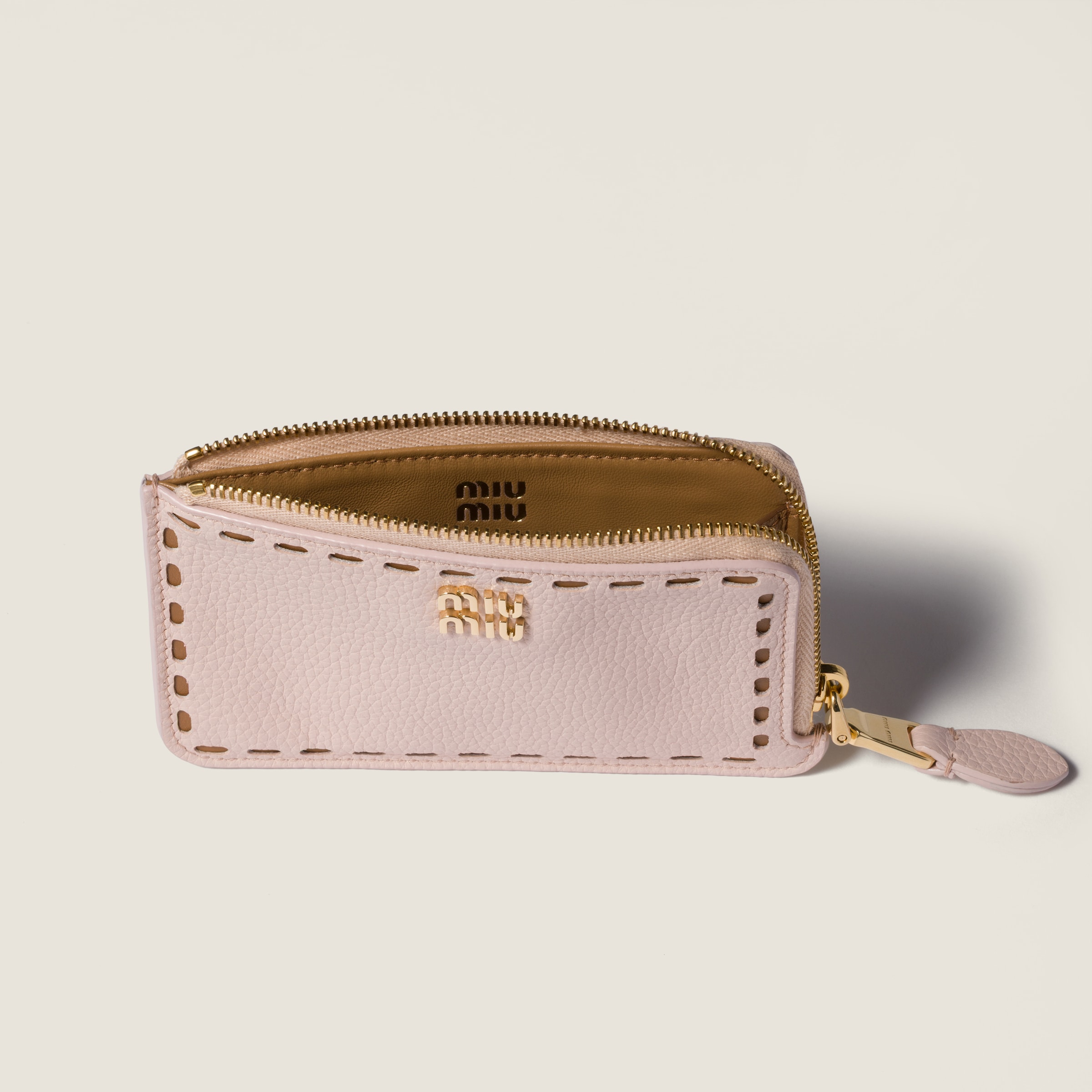 Gem/caramel Leather Zipper Card Holder | Miu Miu - Japan