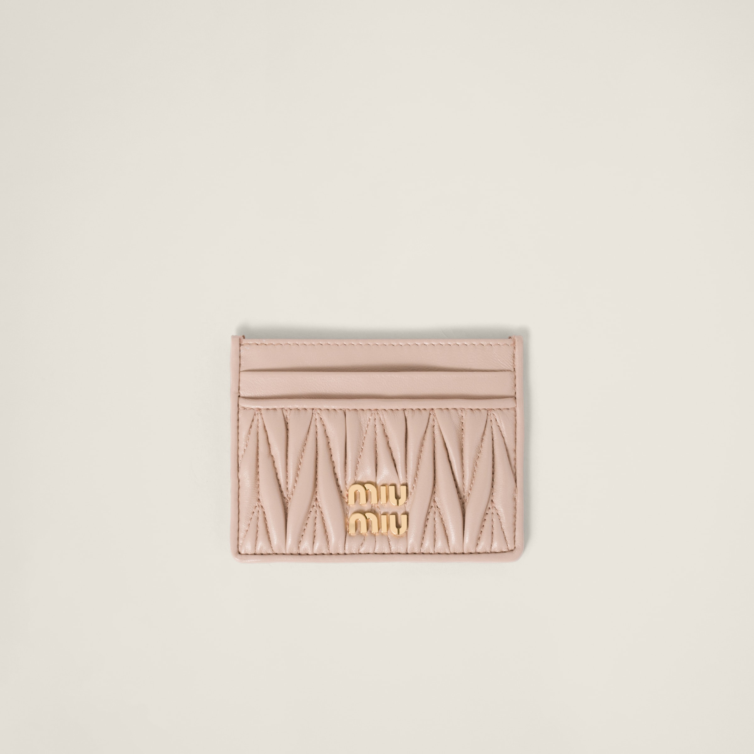 Powder Pink Matelassé Nappa Leather Card Holder | Miu Miu