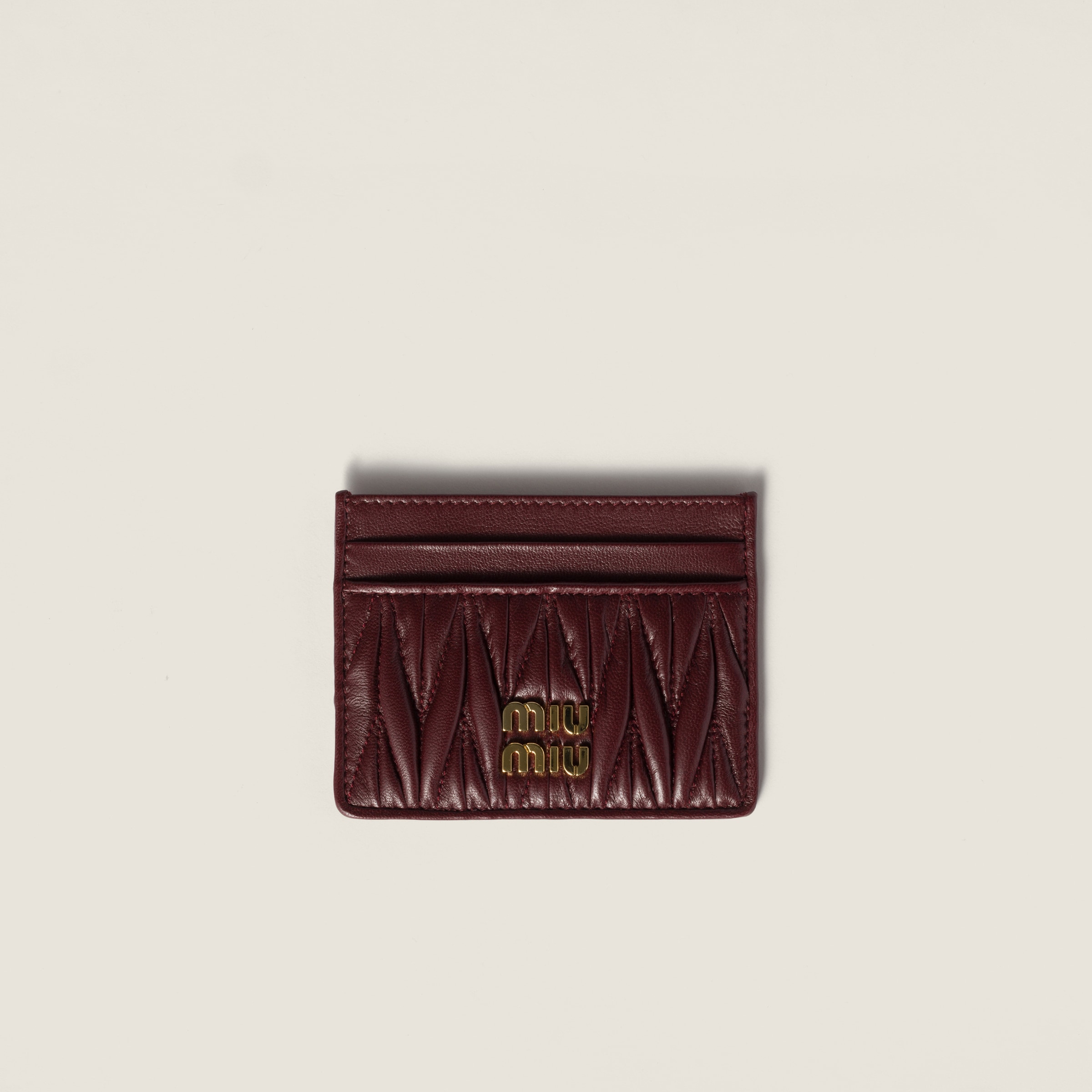 Burgundy Matelassé Nappa Leather Card Holder | Miu Miu