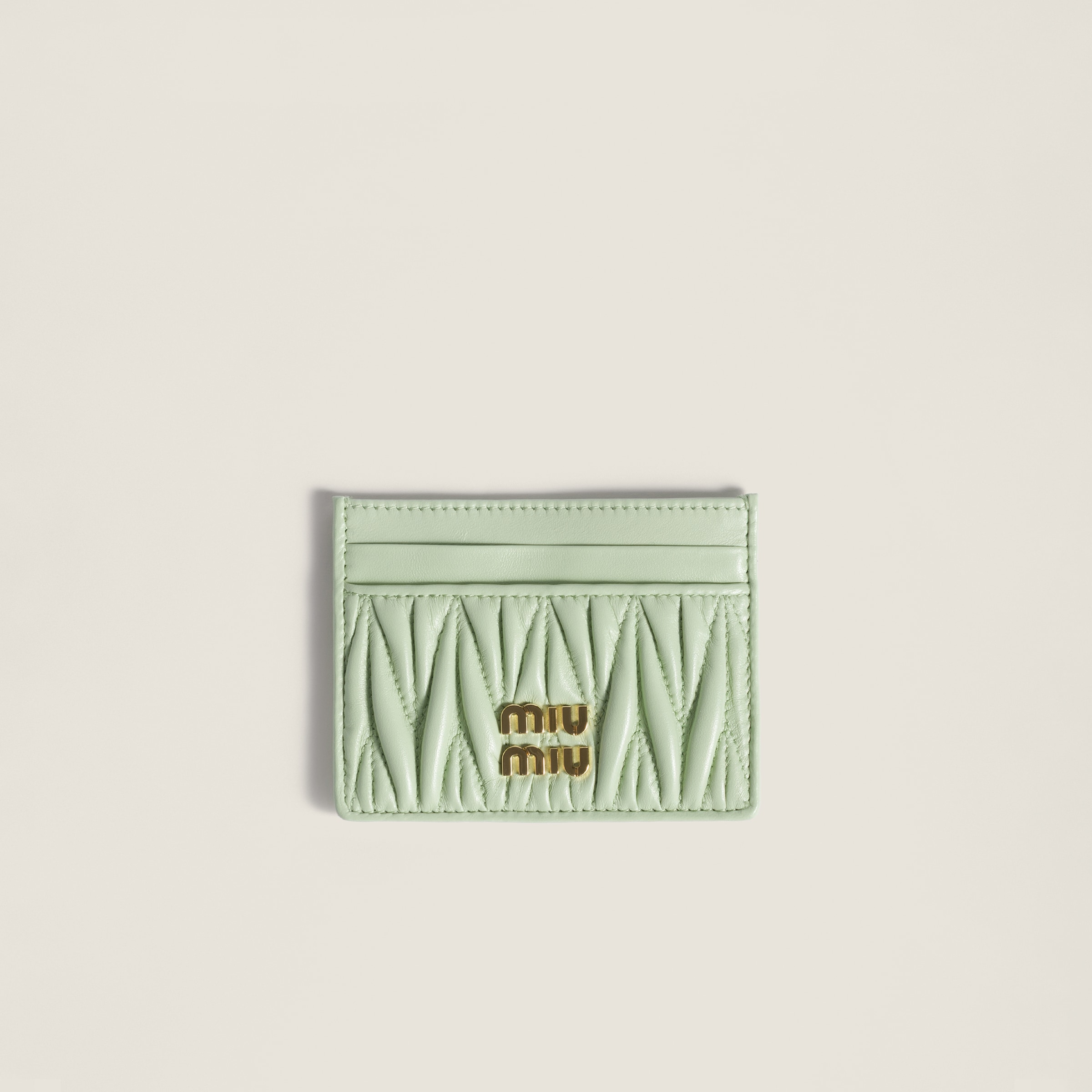 Powder Blue Small Matelassé Nappa Leather Wallet | Miu Miu