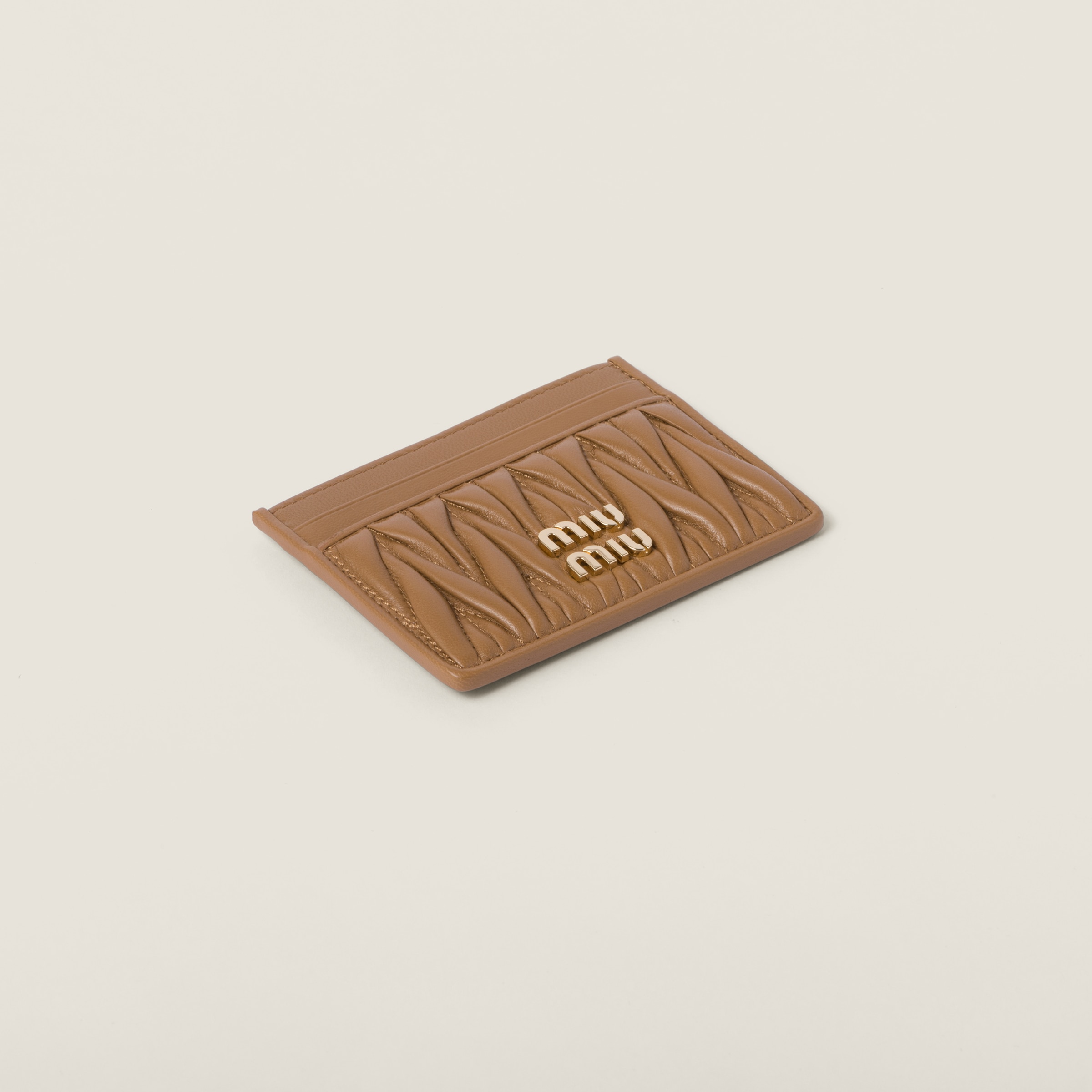 Caramel Matelassé Nappa Leather Card Holder | Miu Miu - United States