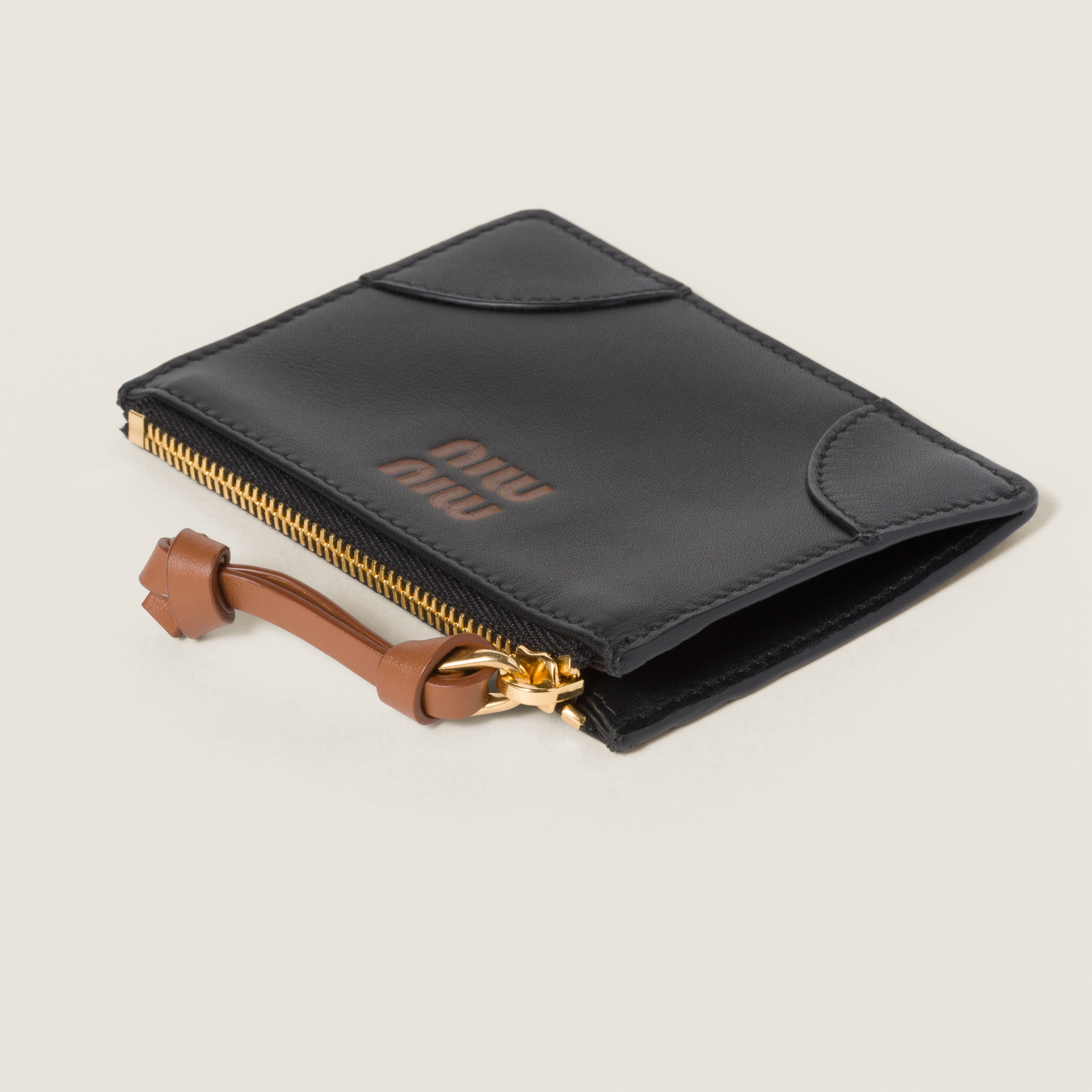 Black/cognac Leather Card Holder | Miu Miu