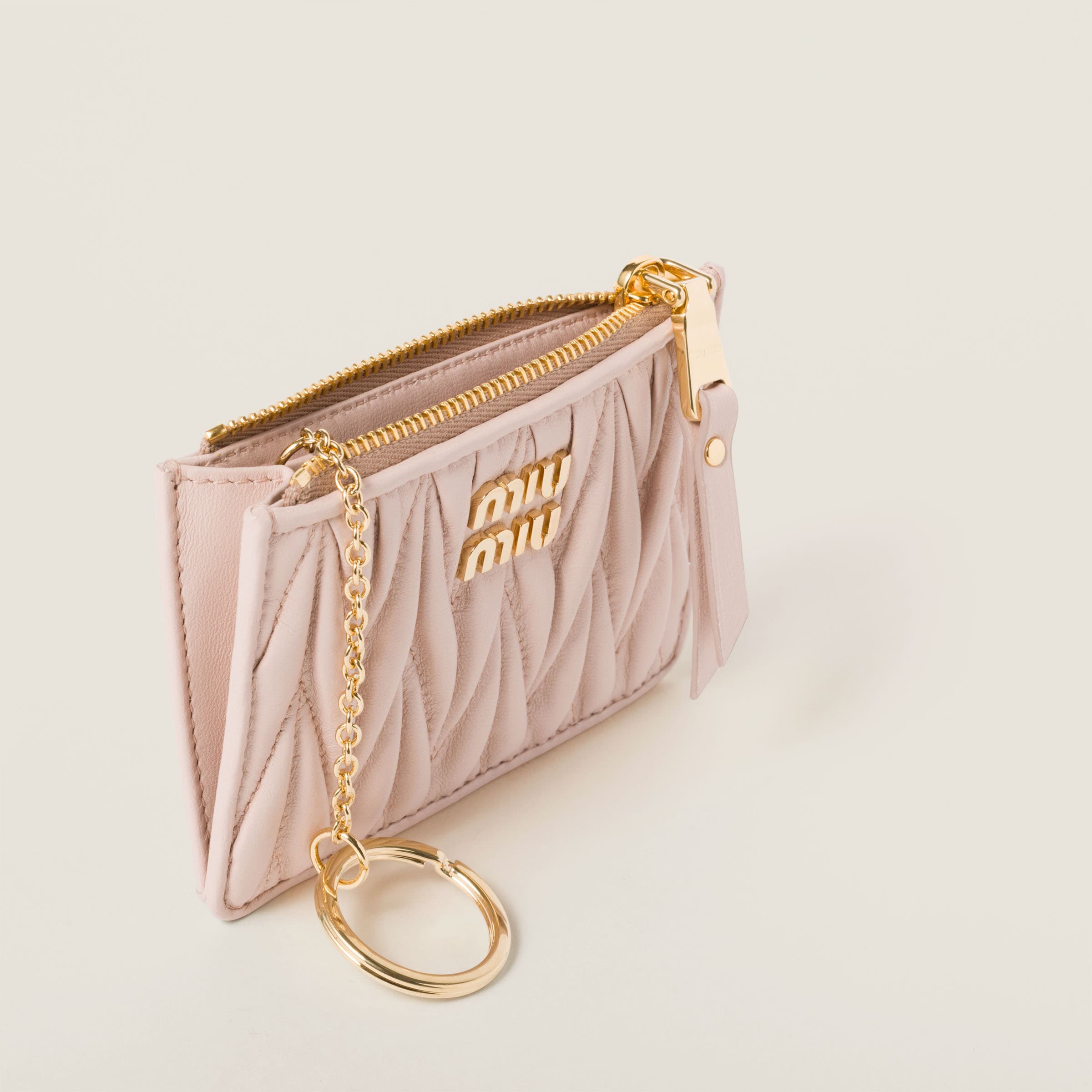 Powder Pink Matelasse Nappa Leather Card Holder Miu Miu