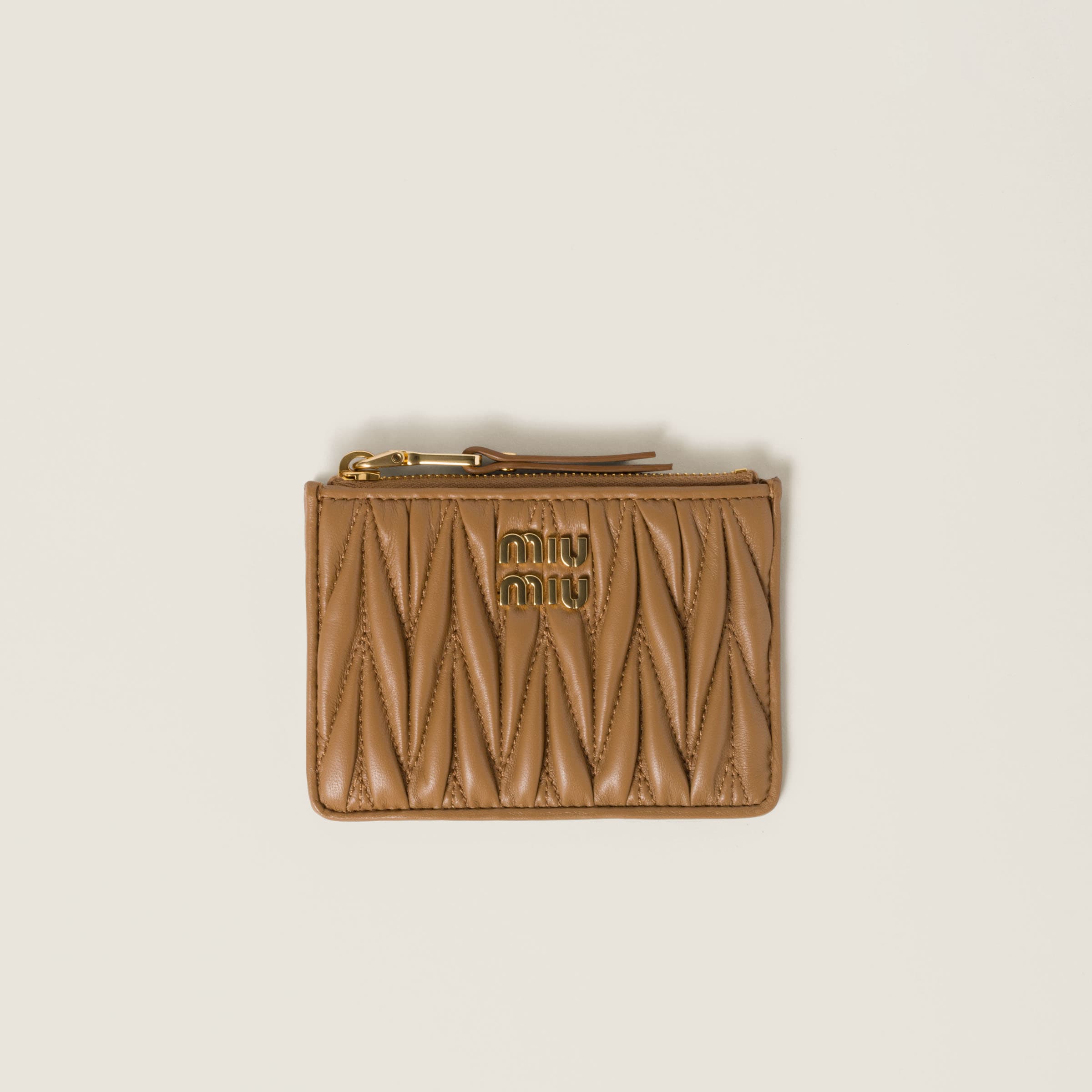 Caramel Matelasse Nappa Leather Card Holder Miu Miu