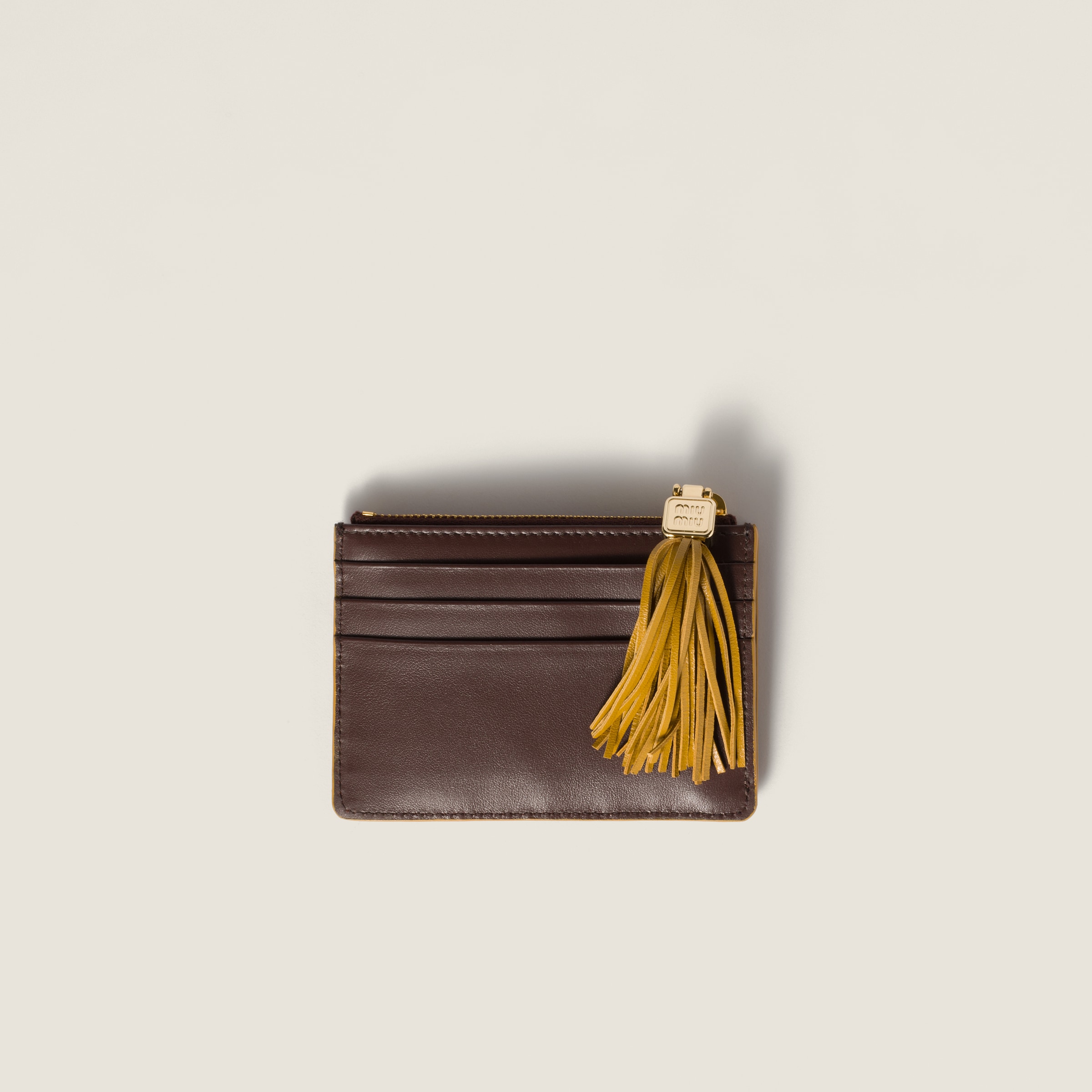 Briarwood/whisky Leather Card Holder | Miu Miu - United States