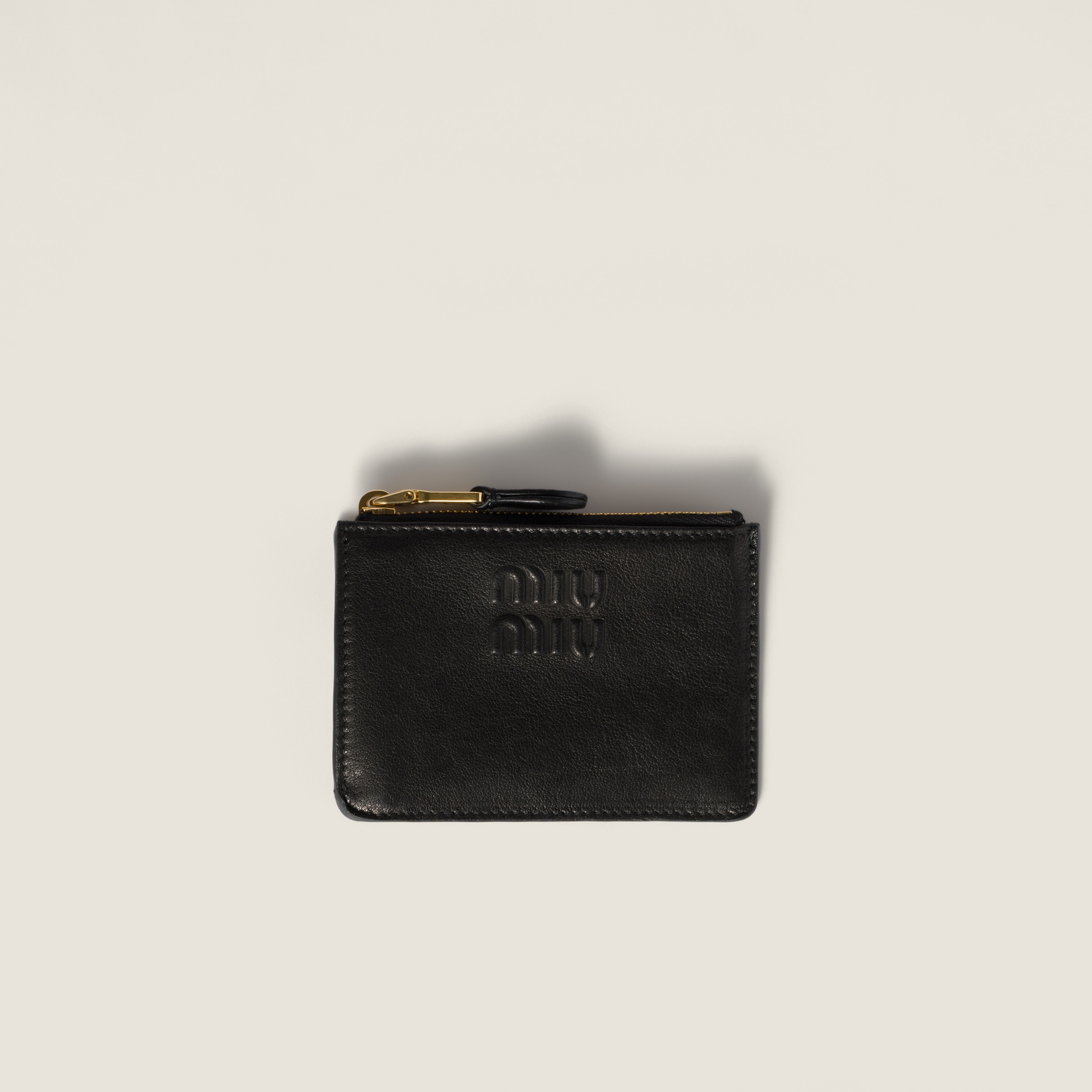 ミュウミュウ キルティングナッパのブラックカードホルダー ブラック ナッパレザー カードホルダー | Miu Miu