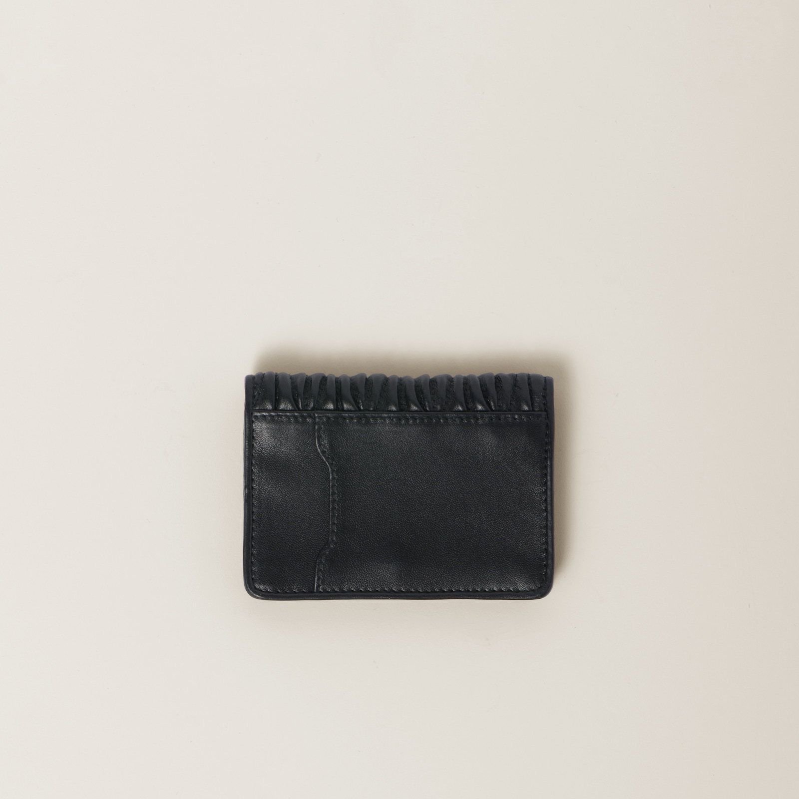 MIUMIU 26S SMALL MATELASSE CARD HOLDER 11 IN BLUE GRAY CALFSKIN GOLD HARDWARE