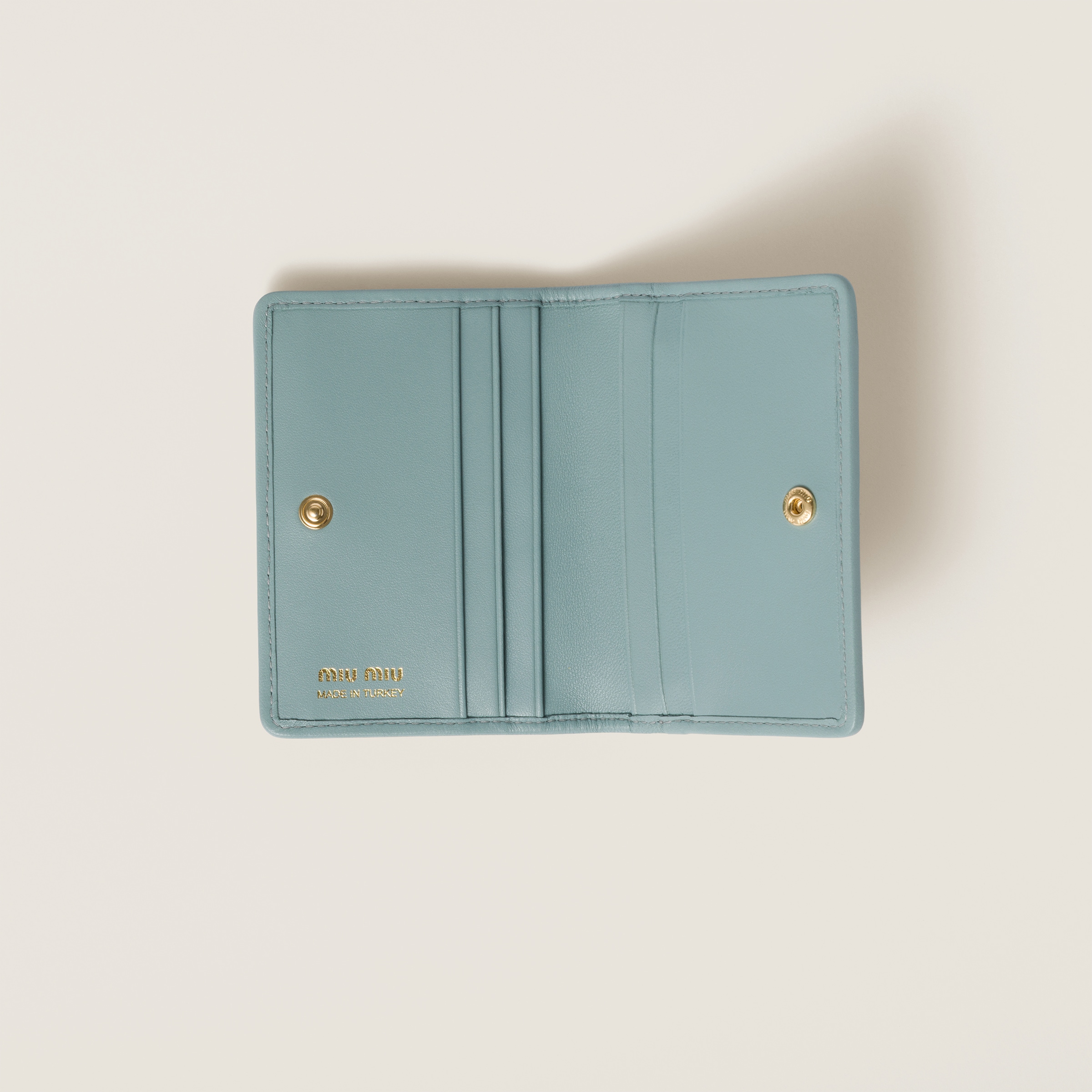 Powder Blue Matelassé Nappa Leather Card Holder | Miu Miu