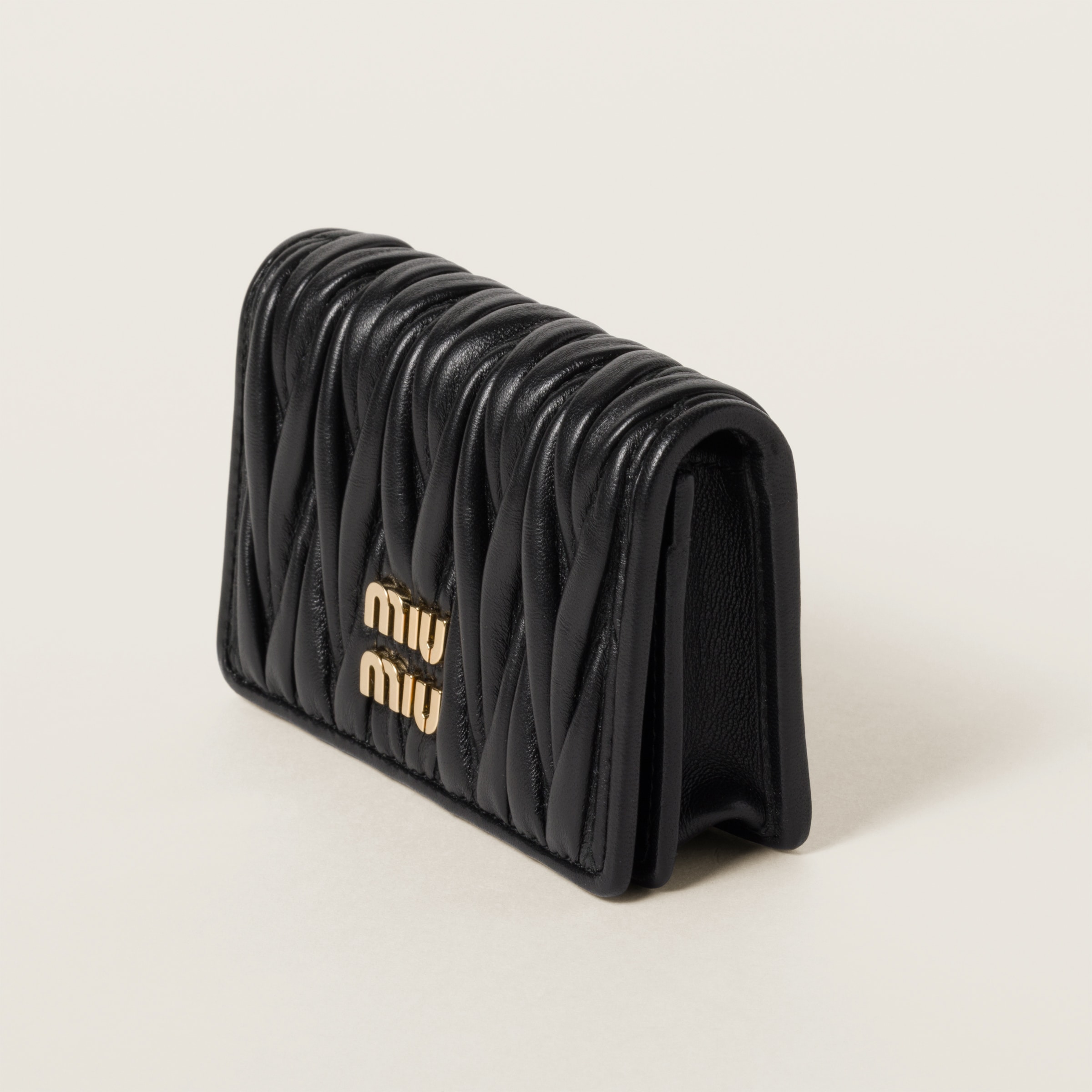 Black Matelassé Nappa Leather Card Holder | Miu Miu