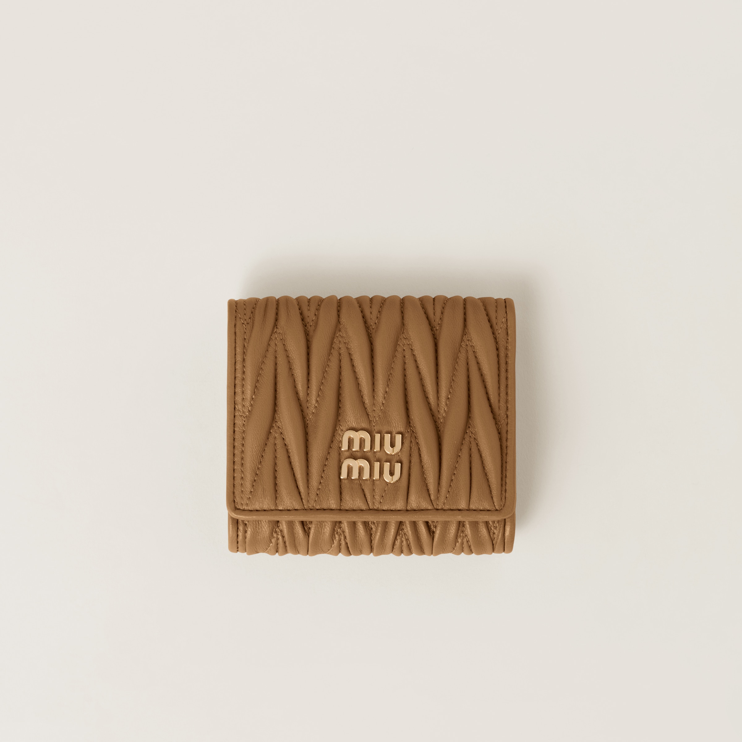 Caramel Small Matelassé Nappa Leather Wallet | Miu Miu - Greece