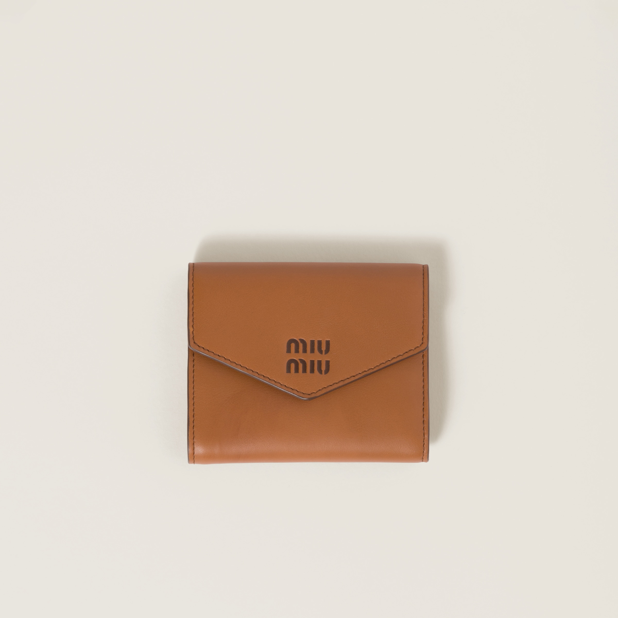 Petit Portefeuille En Cuir Cognac palissandre Miu Miu