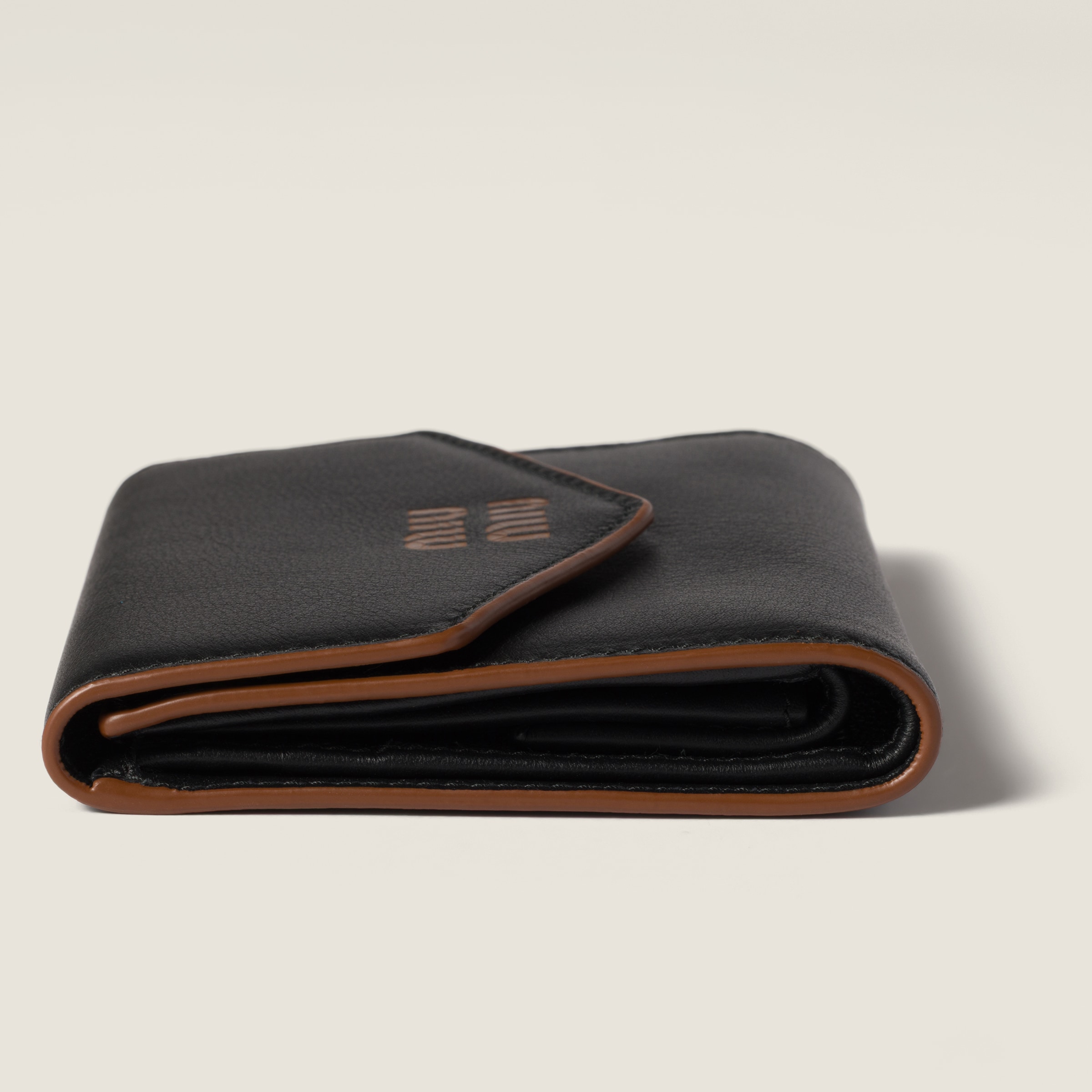 Black/cognac Small Leather Wallet | Miu Miu