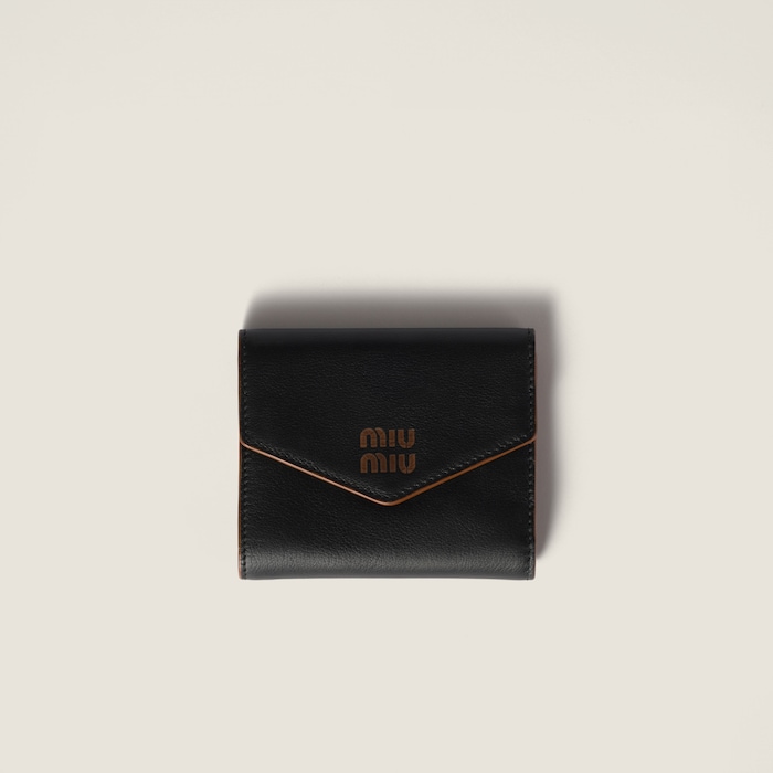 Black/cognac Small Leather Wallet | Miu Miu