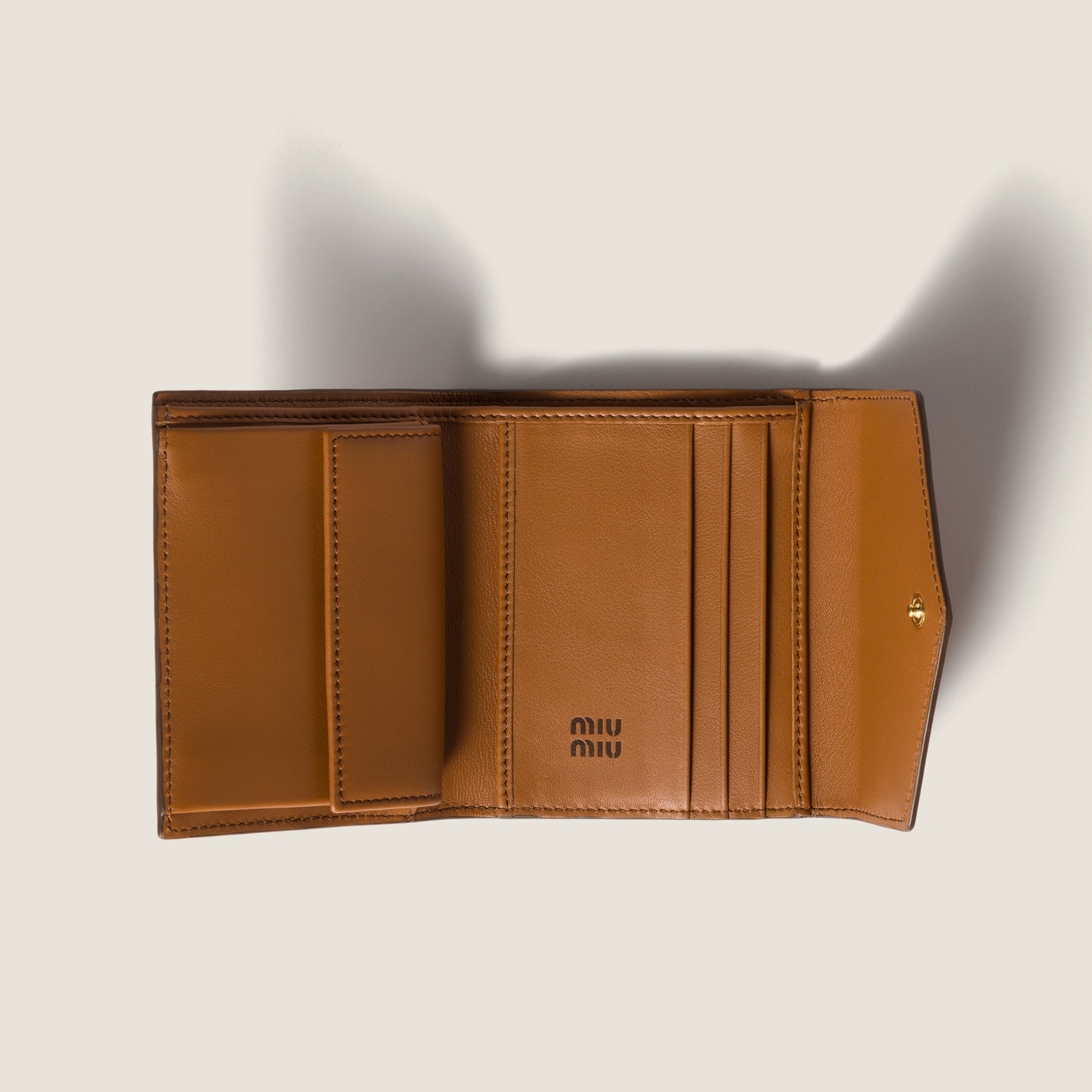 Cognac+palisander Small Leather Wallet | Miu Miu