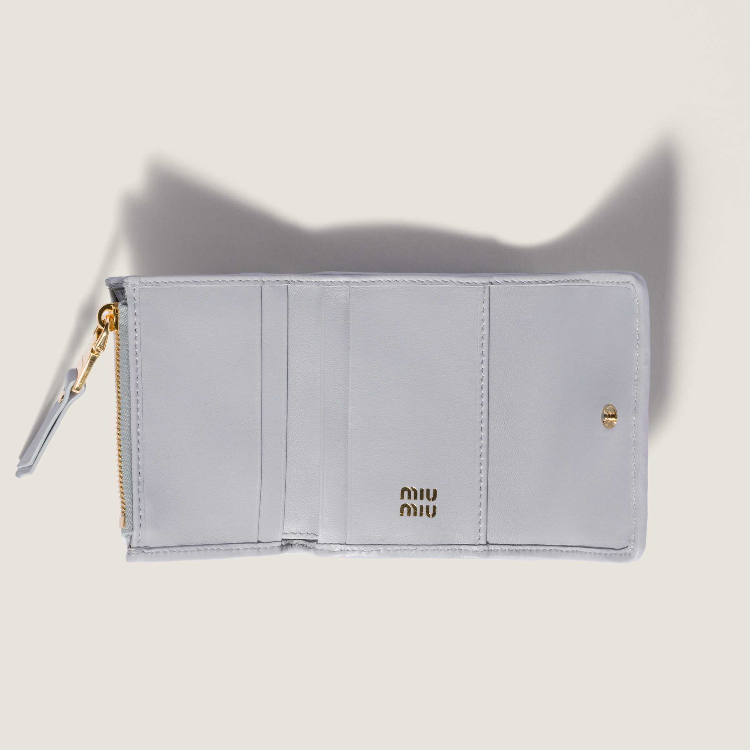 Pearl Gray Matelassé Nappa Leather Small Wallet | Miu Miu - United